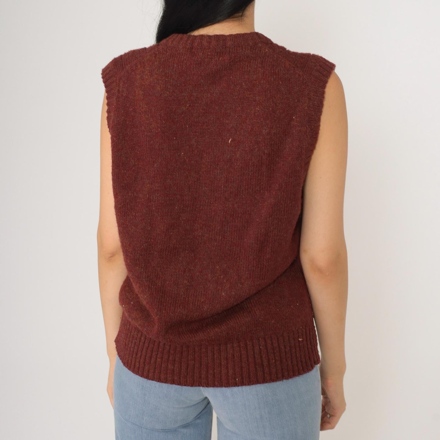 80s Gap Cable Knit Vest Burgundy Flecked V-Neck Sleeveless Sweater Medium