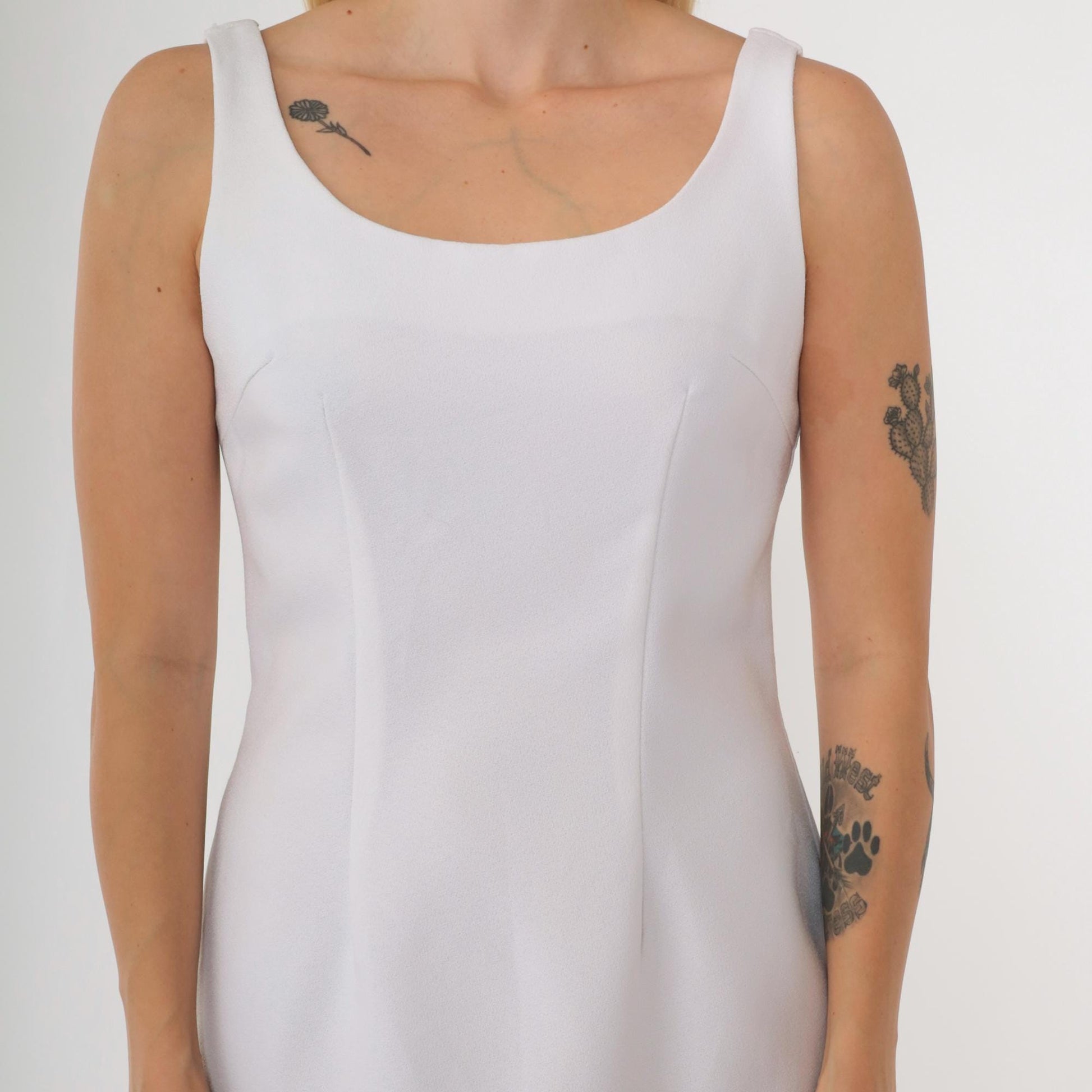 90s White Mini Sheath Dress Sleeveless Scoop Neck Small