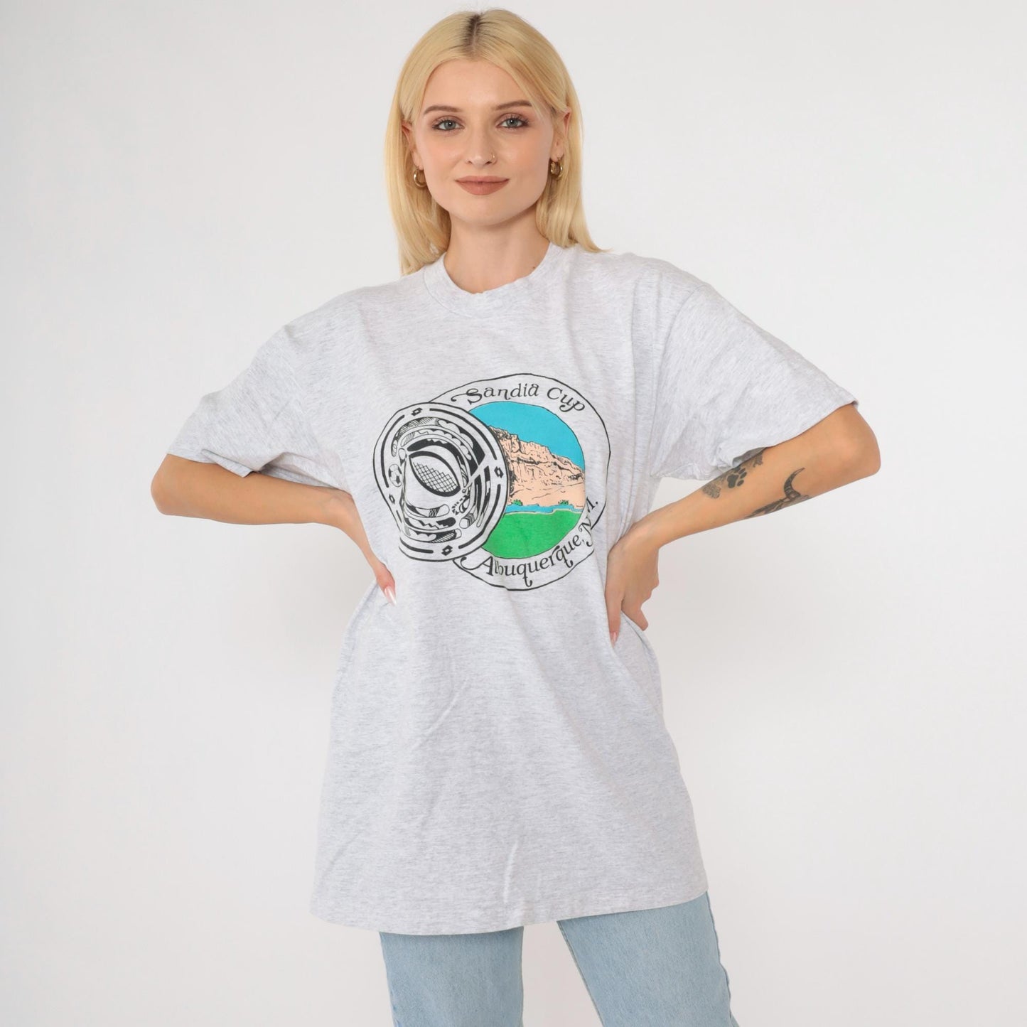 90s Sandia Cup Albuquerque Soccer Tournament Graphic T-Shirt Lotto Grey Medium