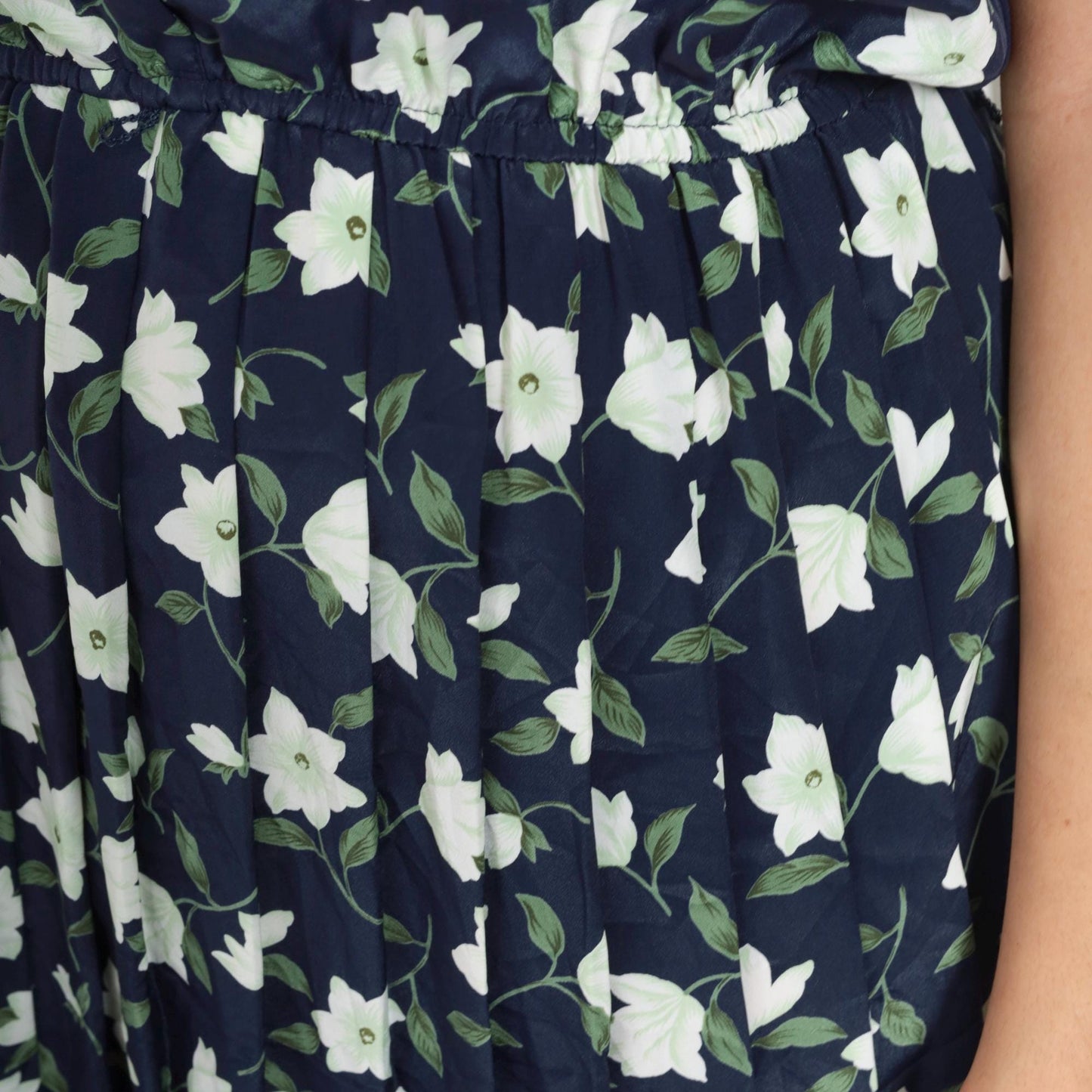 90s Leslie Fay Navy Floral Midi Shirtdress Button-Up Pleated Medium