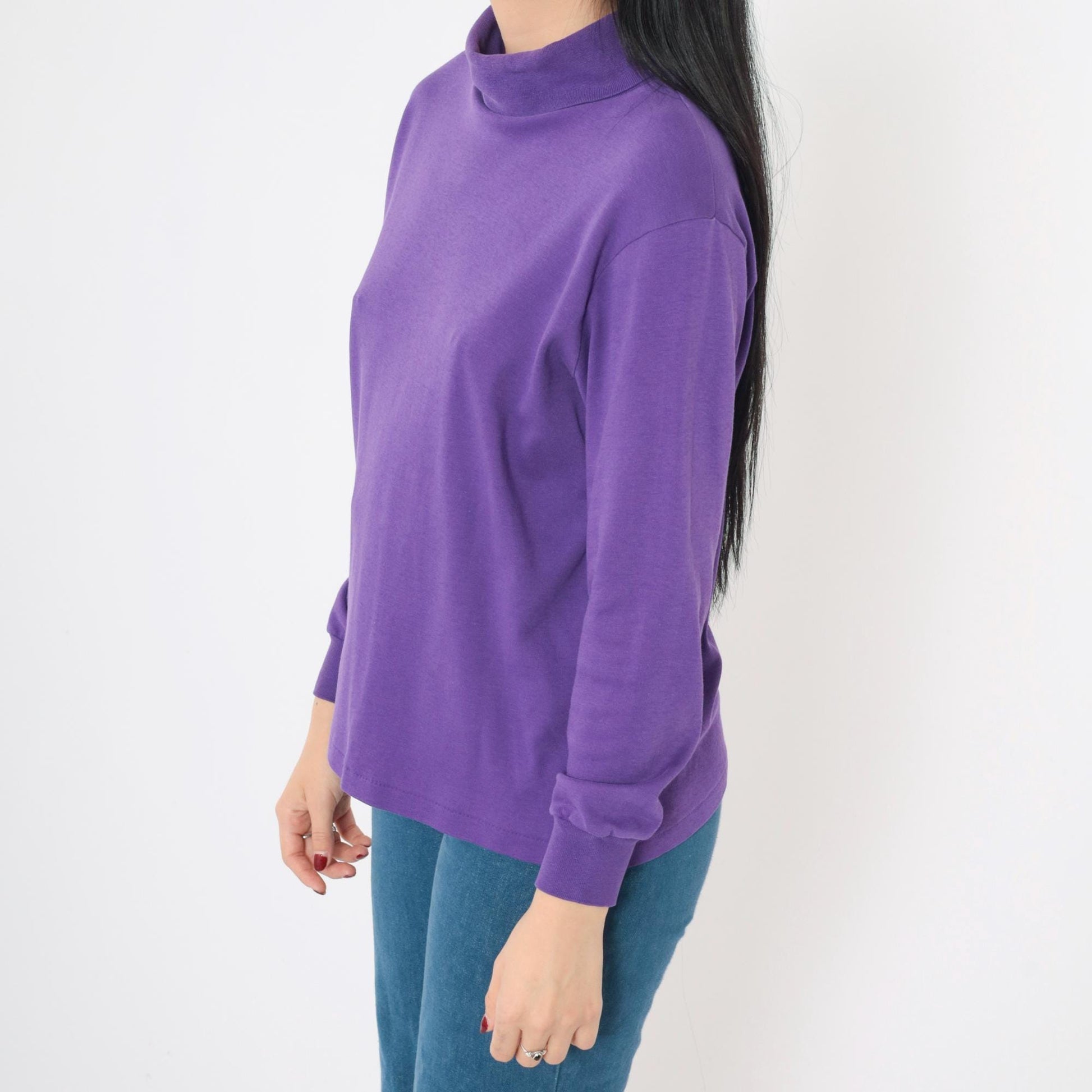 90s Woolrich Woman Purple Turtleneck Long Sleeve Cotton Top Medium