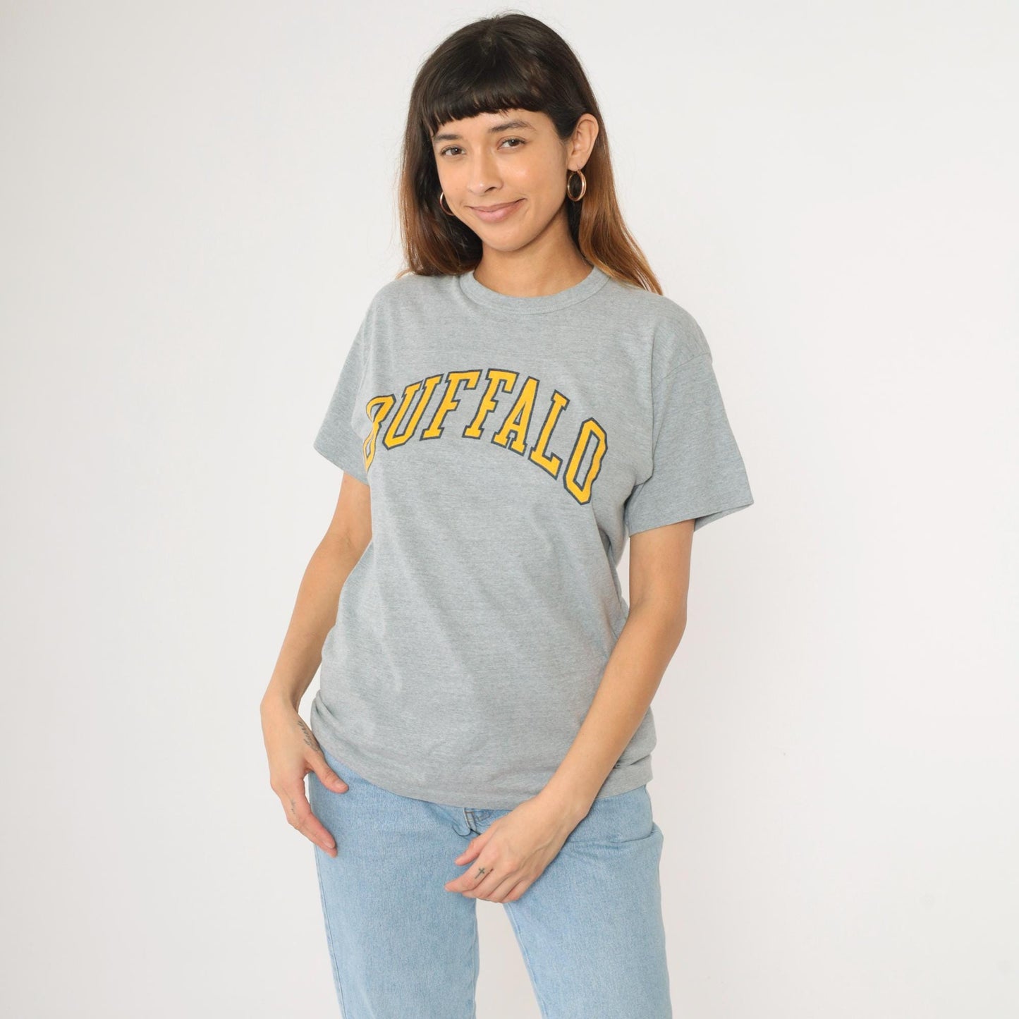 90s Buffalo New York Graphic T-Shirt Hearse Grey Hanes Crewneck Large
