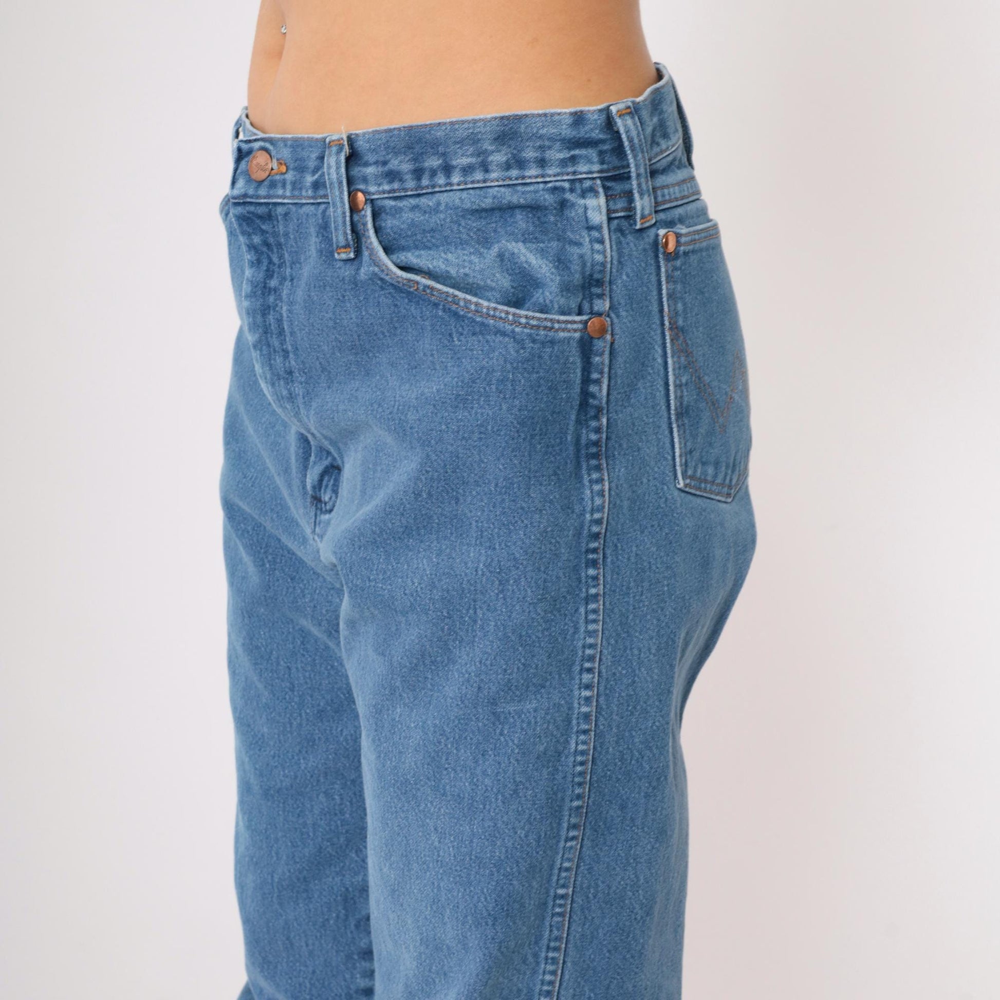90s Wrangler Straight Leg High Rise Jeans Blue Denim Men's 35x38