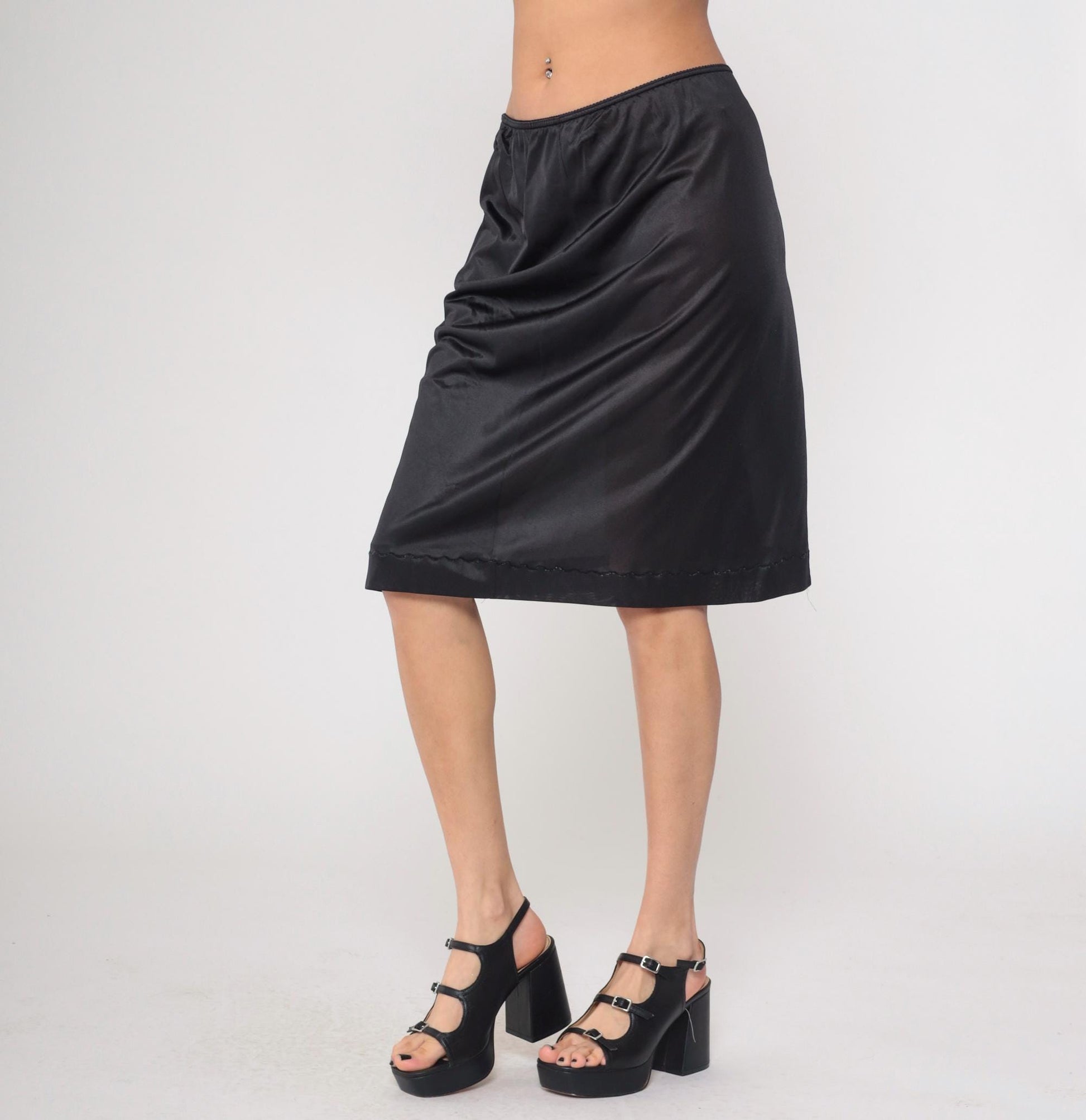 70s Black Slip Skirt High Waisted Pencil Lingerie Extra Large XXL