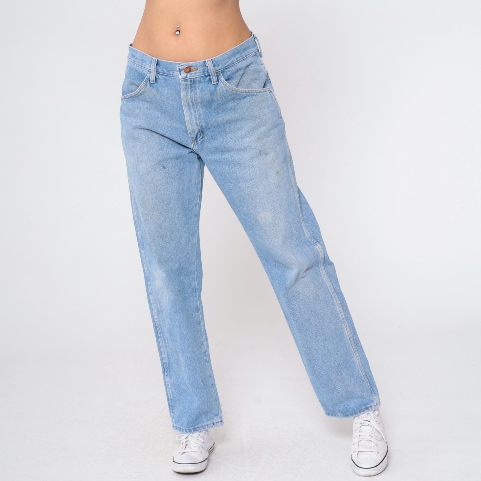 90s Rustler Blue Jeans Rainbow Pocket High Rise Straight Leg 33x30