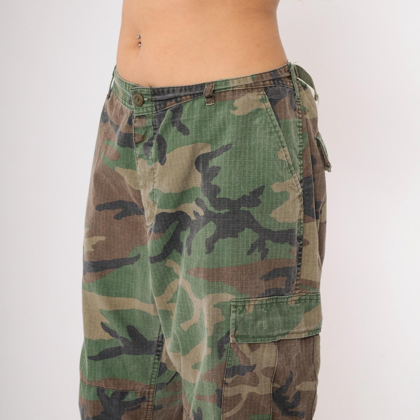90s Camo Army Cargo Pants Olive Green Drawstring Ankle Extra Large XL