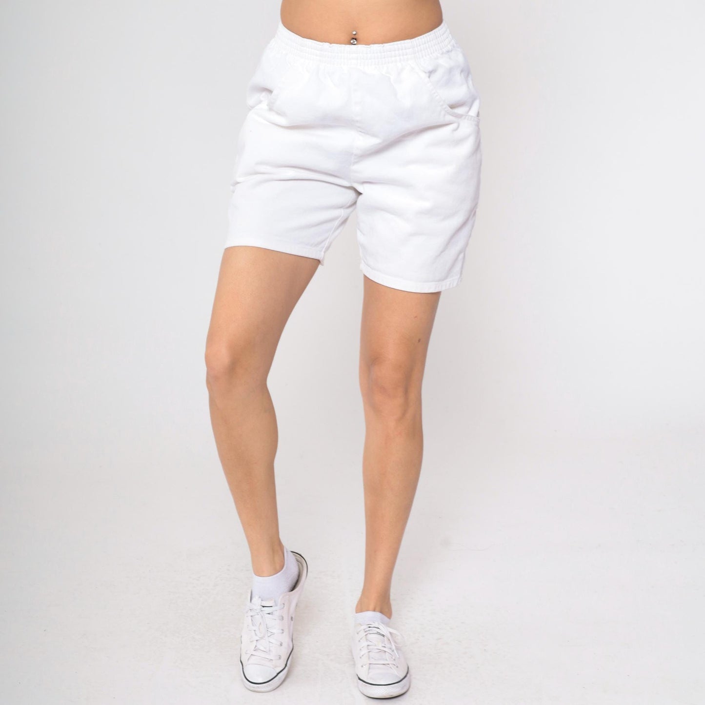 90s White Cotton Lounge Shorts High Waist Elastic Waist Small