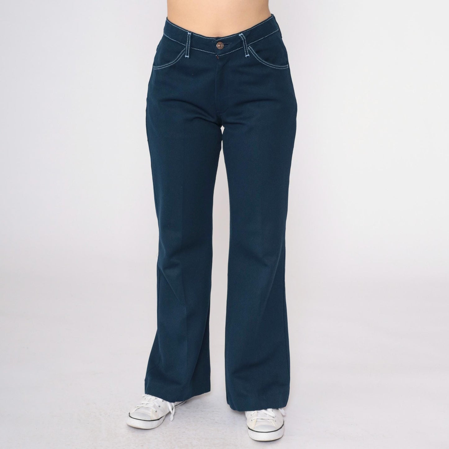 70s Farah Navy Bell Bottom Pants High Rise Flared Trousers Medium