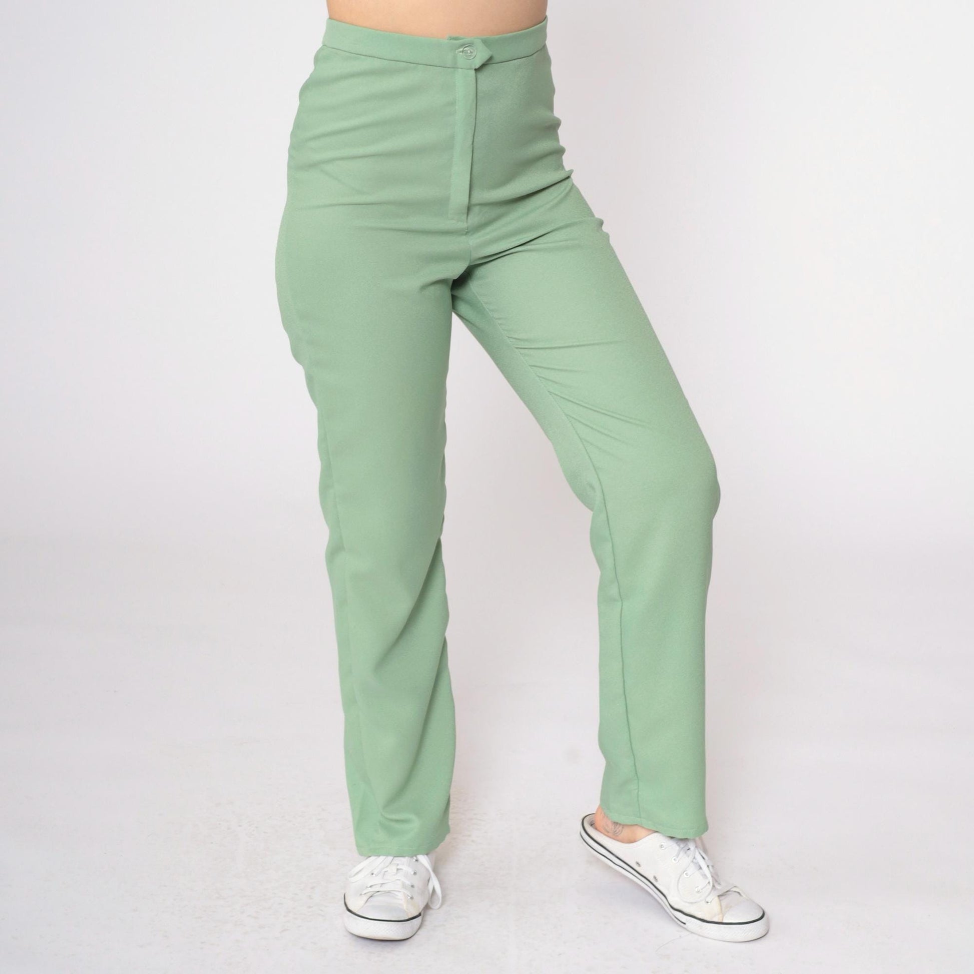 70s High-Rise Straight Leg Trousers Sage Green Extra Small