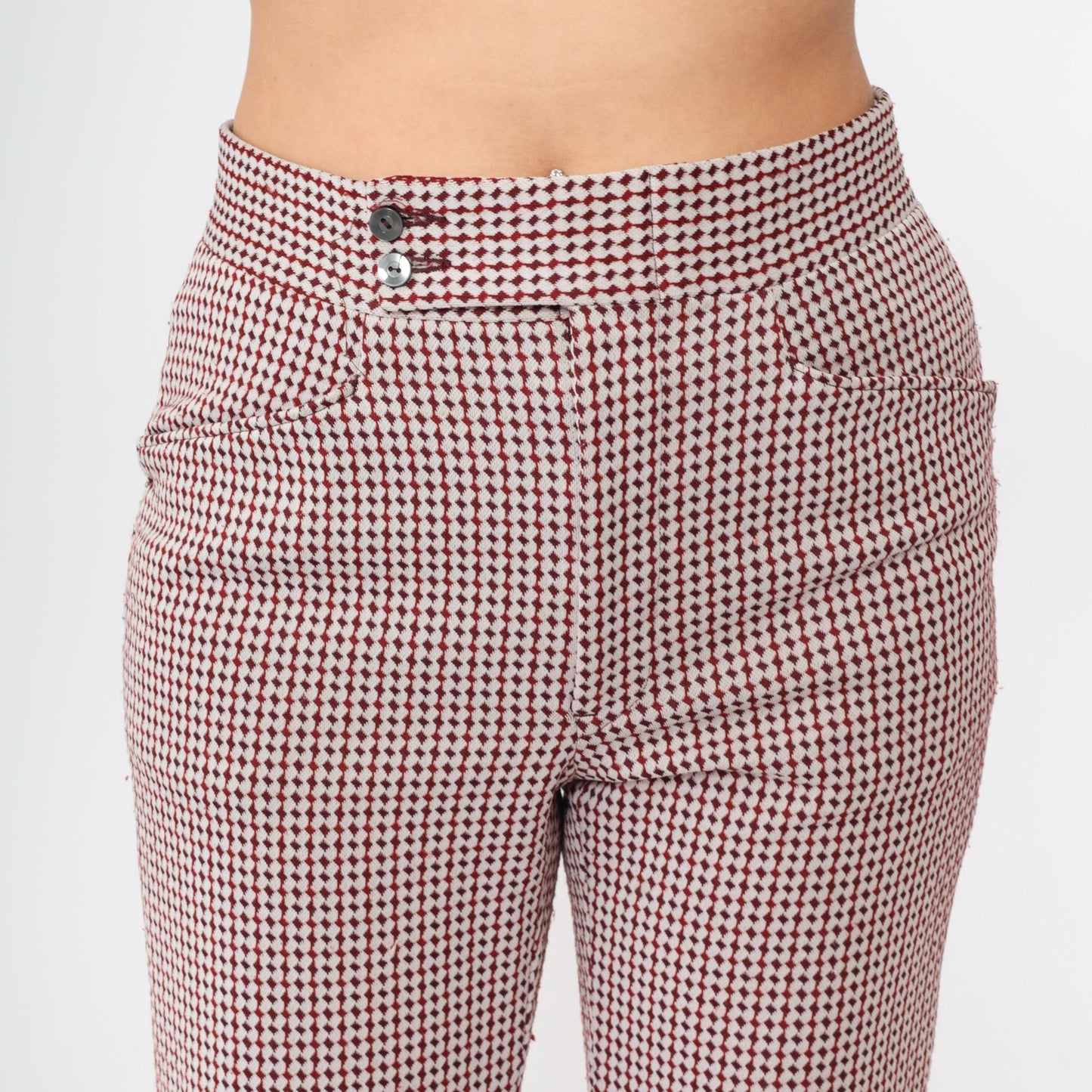 70s Red Checkered Flared Trousers High Waisted Bell Bottom Plaid Medium