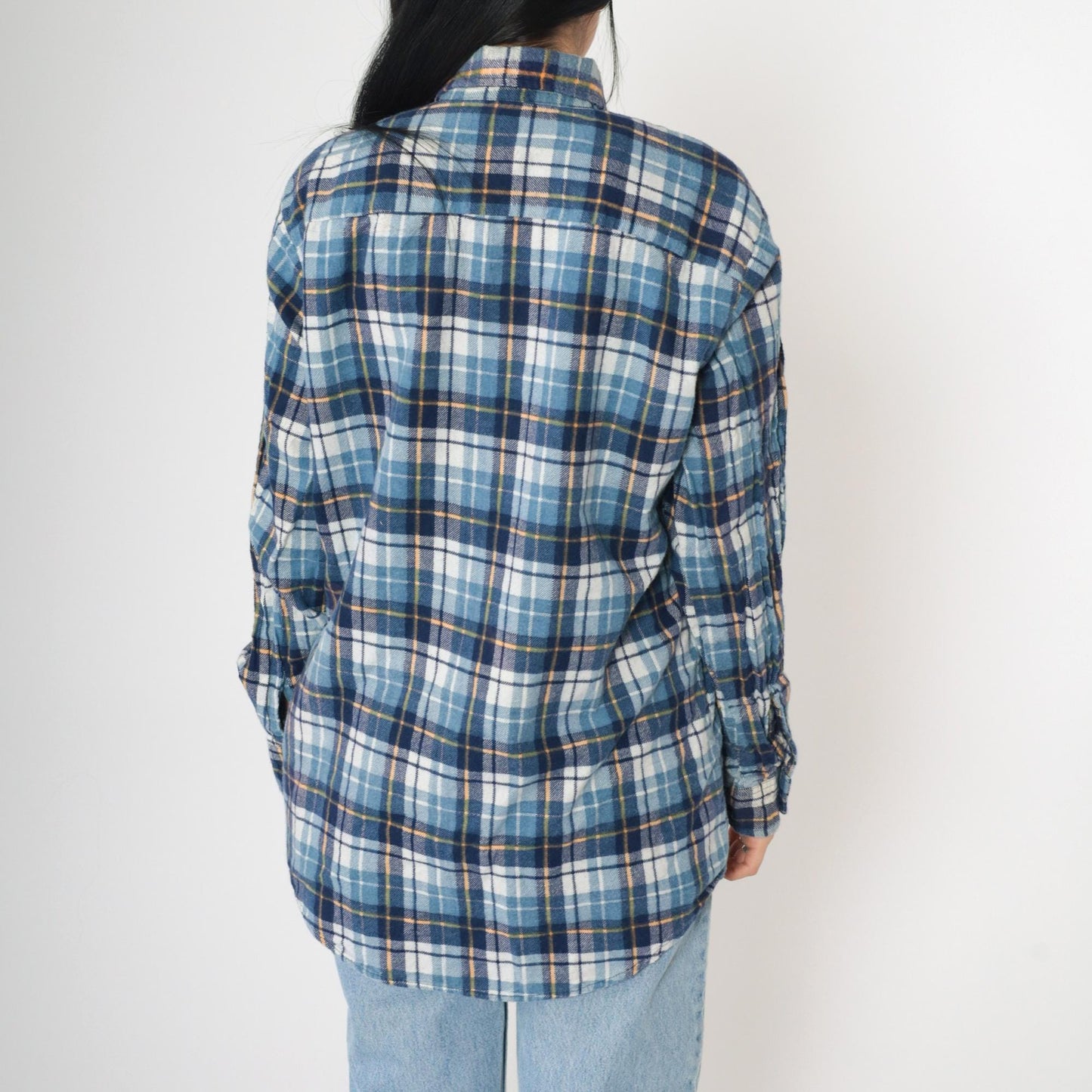 90s Ozark Trail Blue Plaid Flannel Shirt Cotton Button-Up Medium