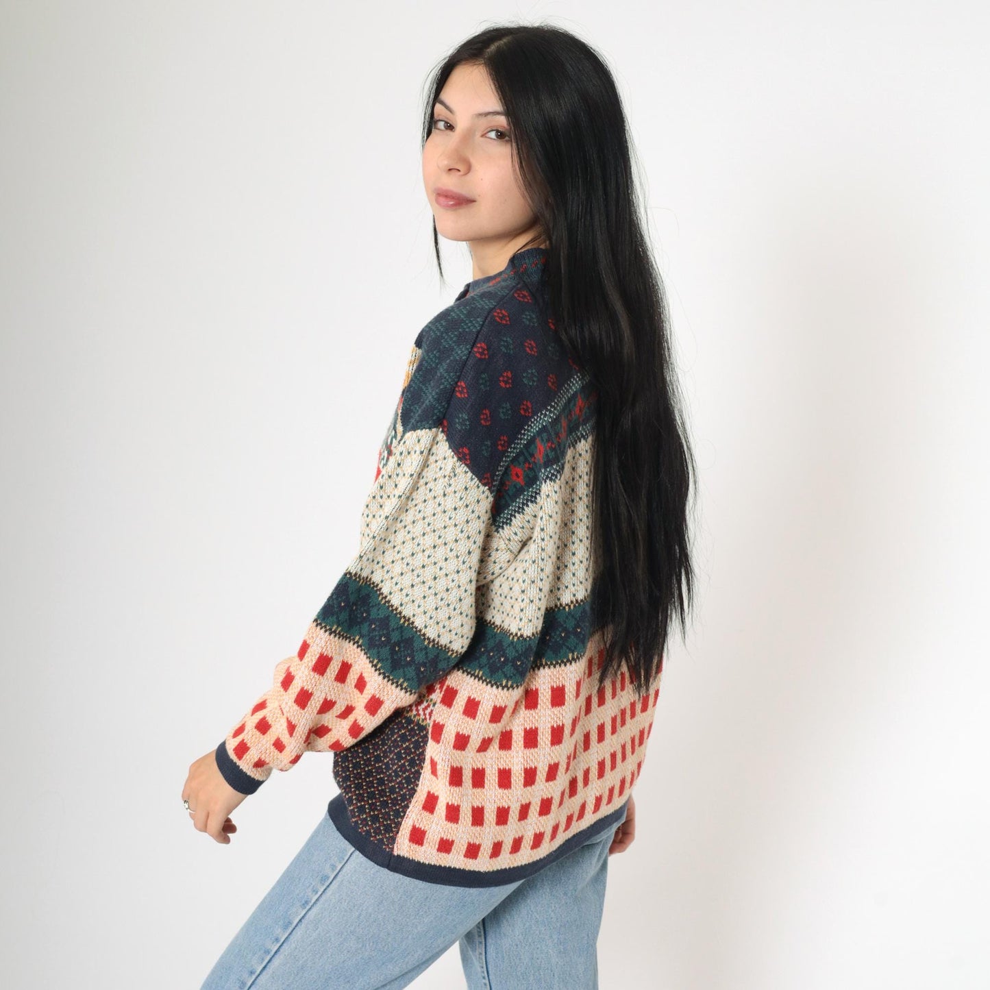 90s Cabin Creek Patchwork Cardigan Checkered Heart Print Button Up Medium