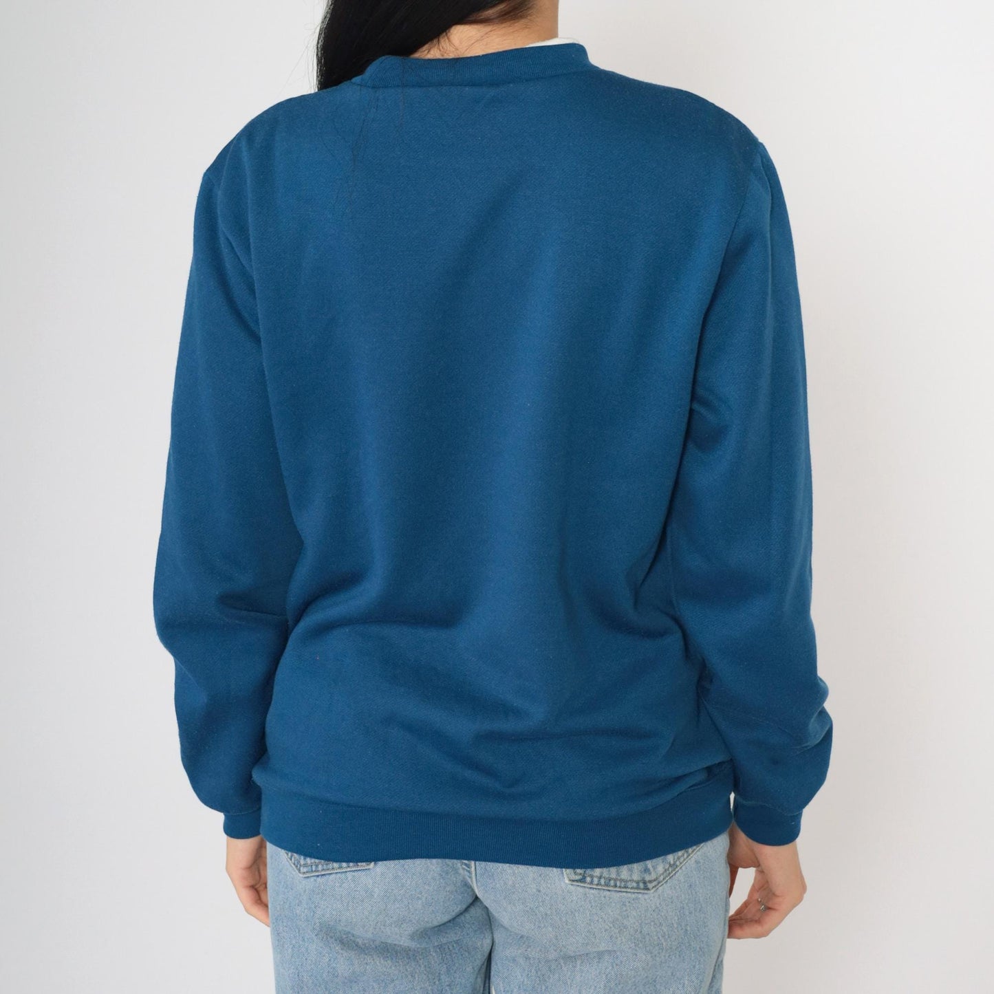 Y2K Blair Floral Embroidered Sweatshirt Blue Double Collar Crewneck Small