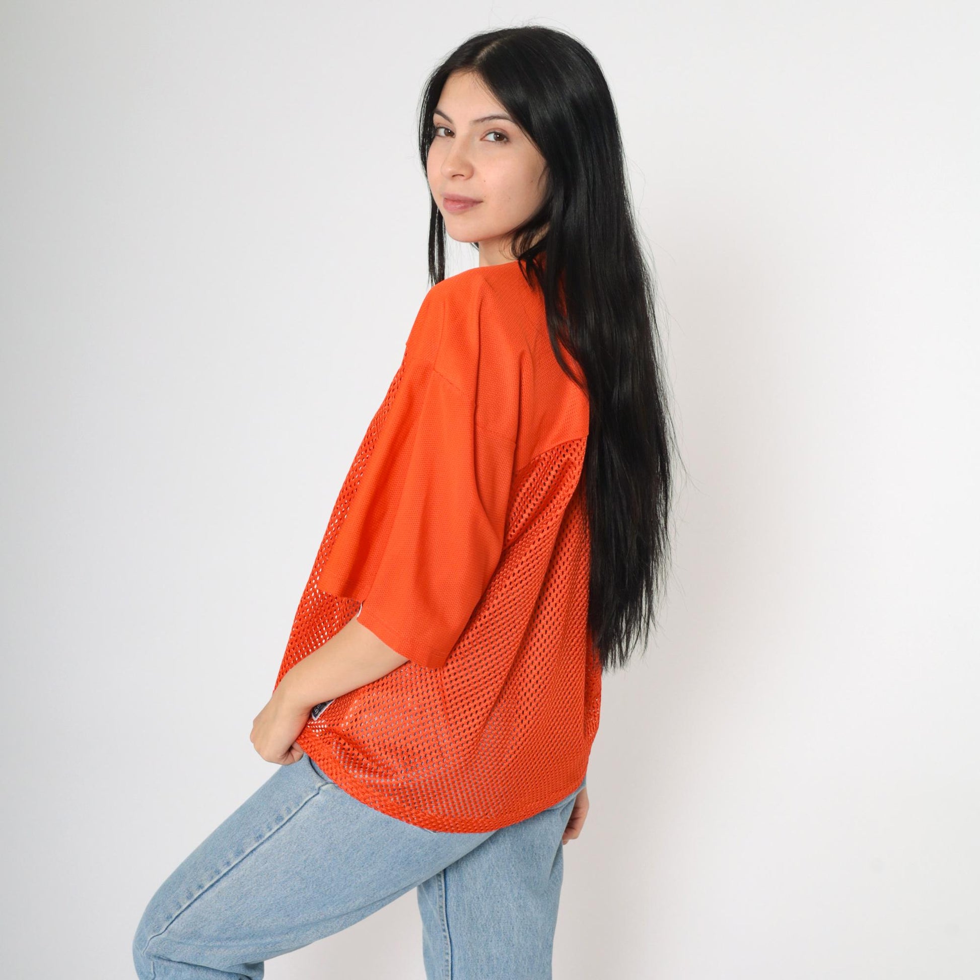 80s Don Alleson Athletic Football Jersey Orange Mesh V-Neck Large