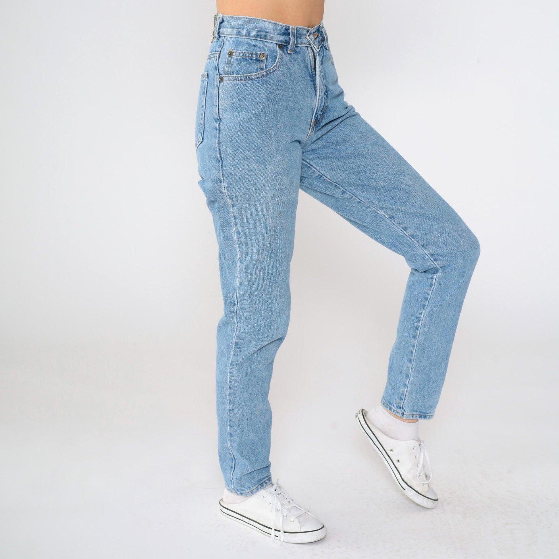 90s Express High Rise Slim Straight Jeans Blue Denim Small 3/4