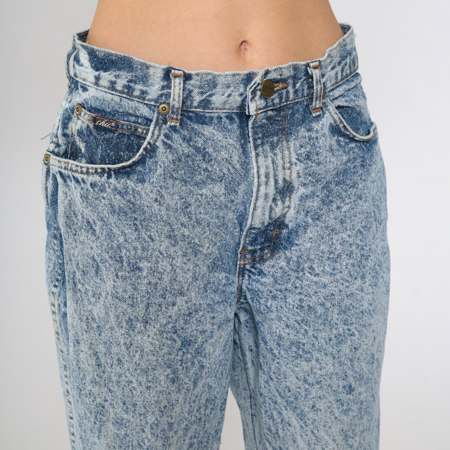 80s Acid Wash High-Waist Tapered Jeans Blue Denim Size 14