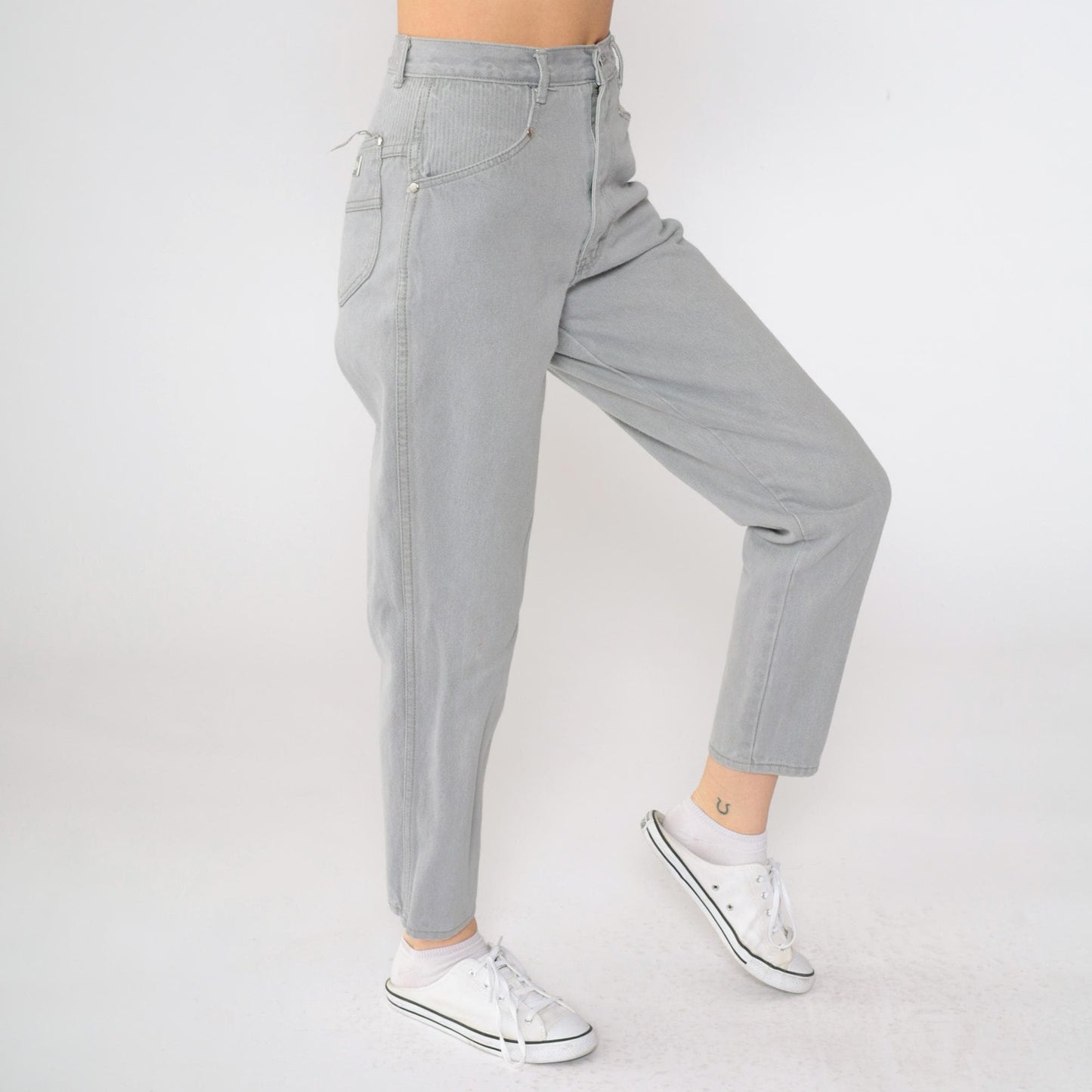90s Gitano Grey High-Waisted Tapered Jeans Ribbed Yoke Small