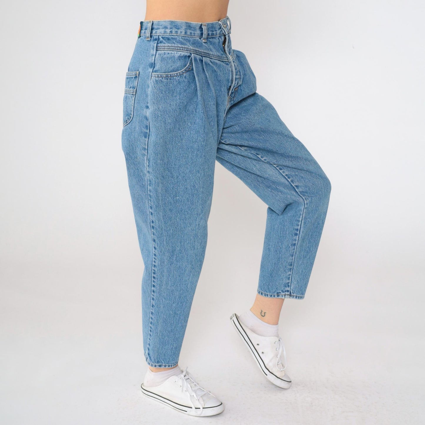 90s Calvin Klein Pleated Mom Jeans High Waisted Tapered Ankle Blue Medium