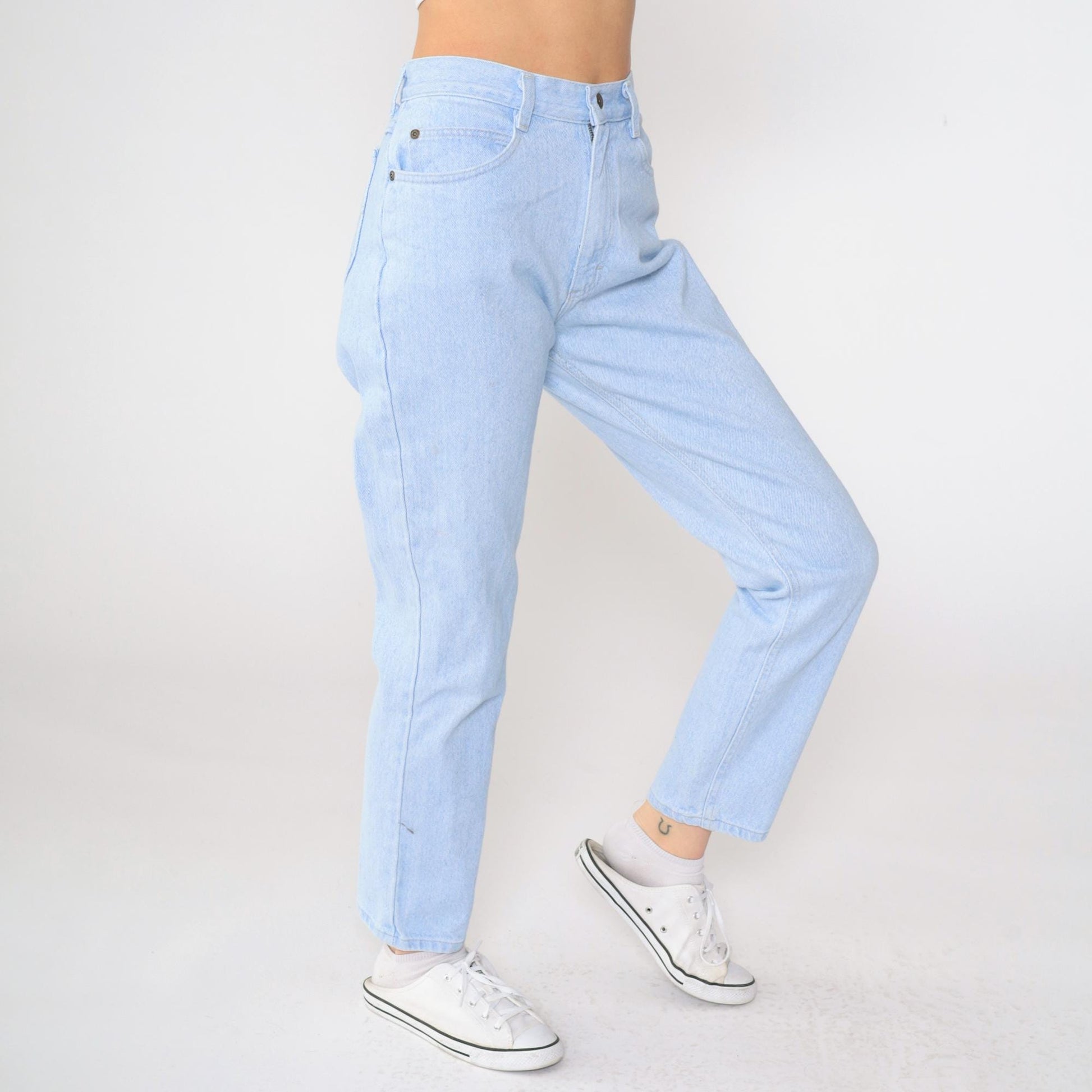 90s Lee High-Waist Tapered Jeans Light Wash Denim Medium