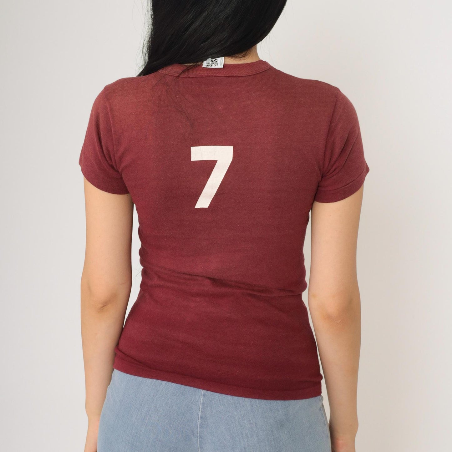 80s Russell Athletics Number 7 Burgundy Single Stitch Tee Extra Small