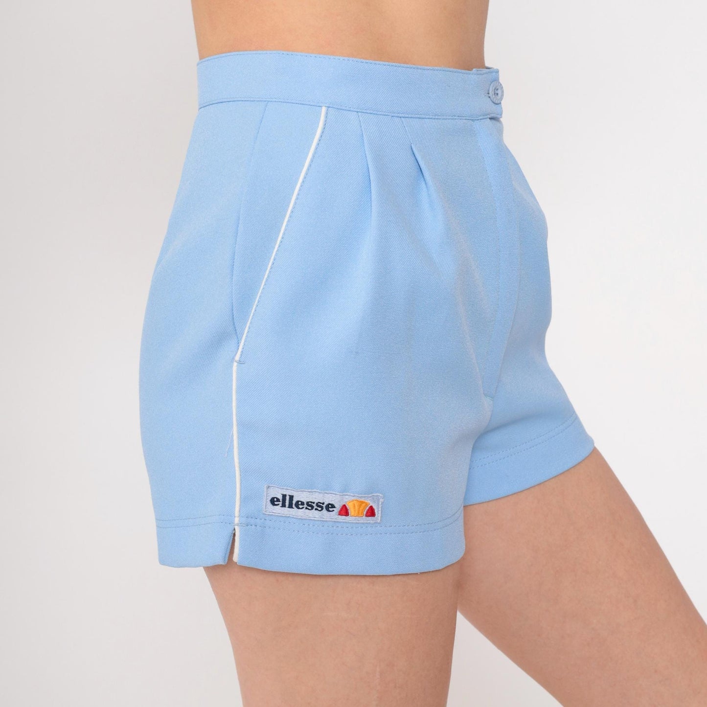 80s Ellesse Tennis Shorts Baby Blue High Rise Pleated Small