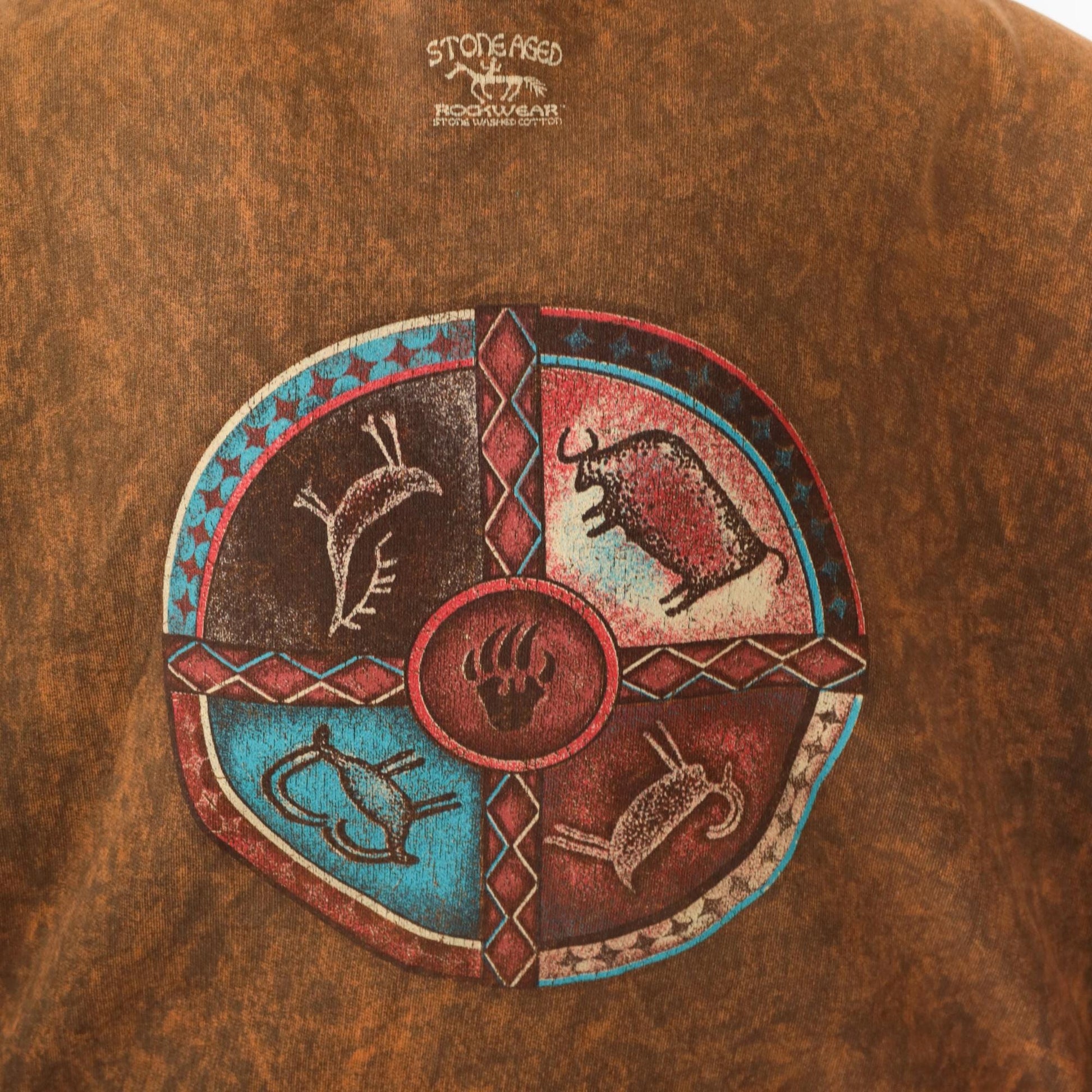 90s Stone Aged Rockwear Southwestern Cardigan Brown Animal Snap Shirt Medium Large