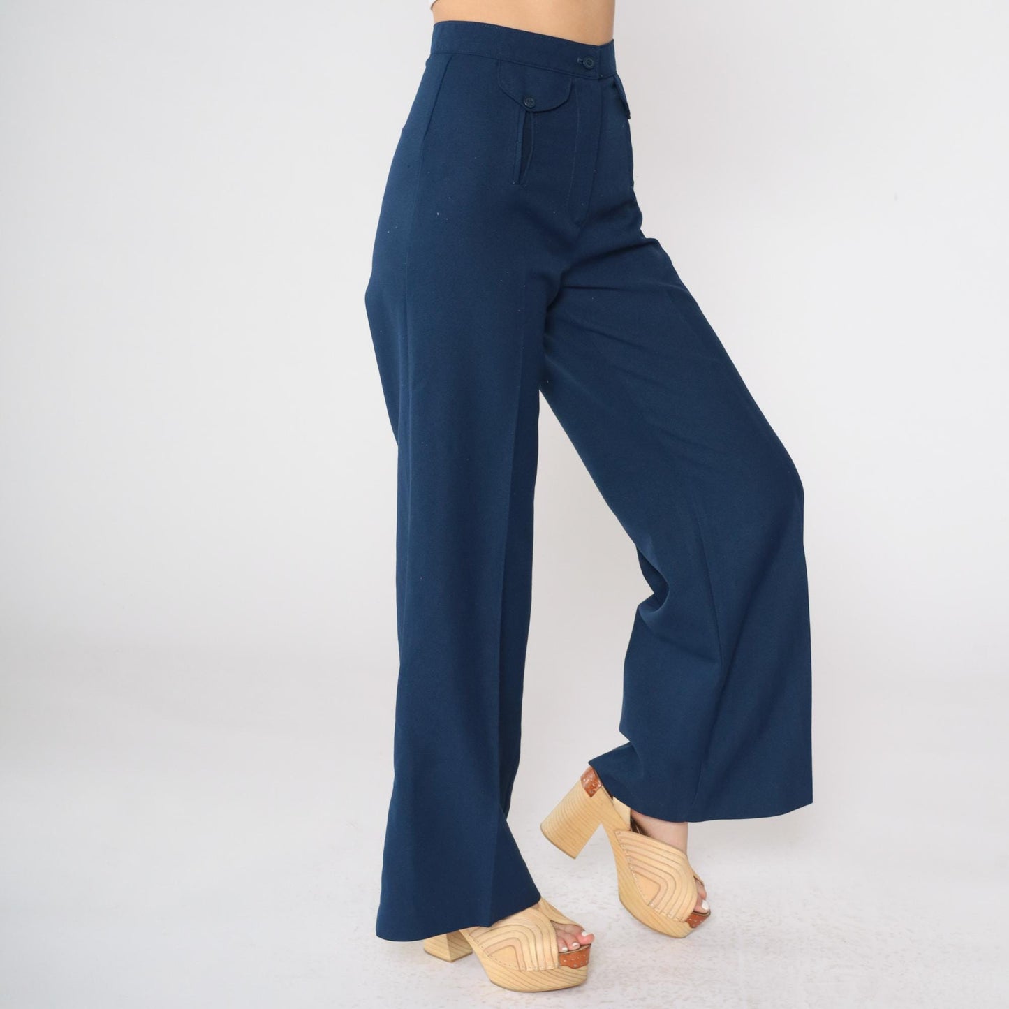 70s Navy Bell Bottom Pants High Waist Vintage Tomboy of California Extra Small