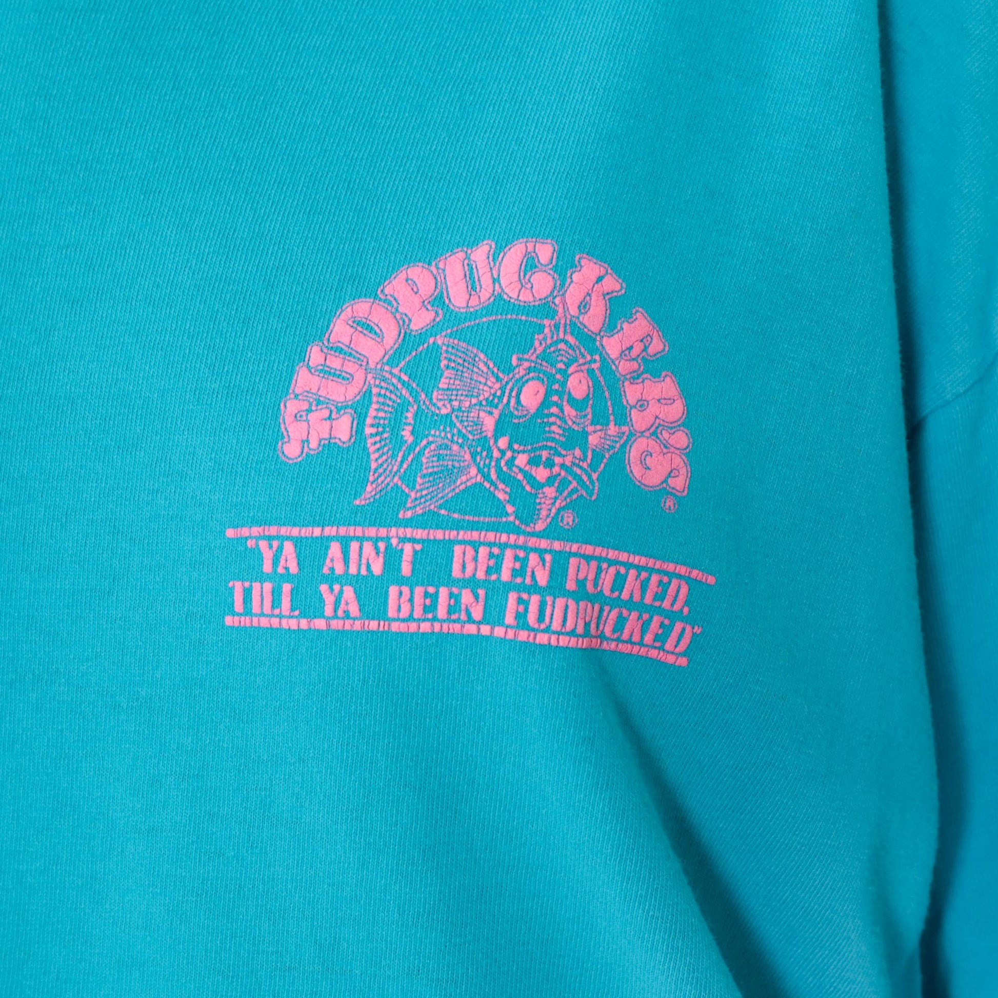 90s Fudpucker's Beachside Bar Grill Turquoise Graphic Tee Pelican Extra Large XL