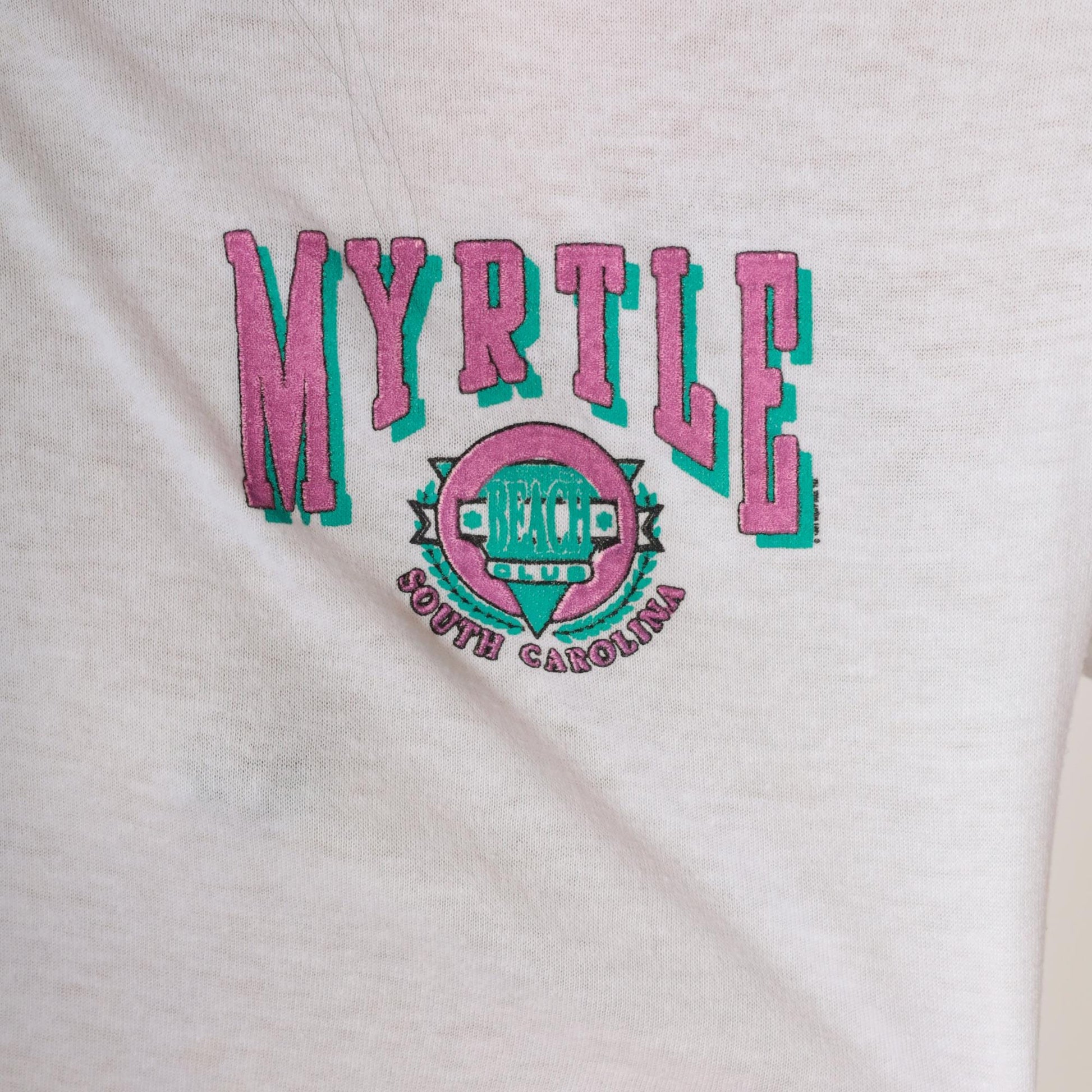 90s Myrtle Beach Graphic T-Shirt White Single Stitch Crewneck Medium