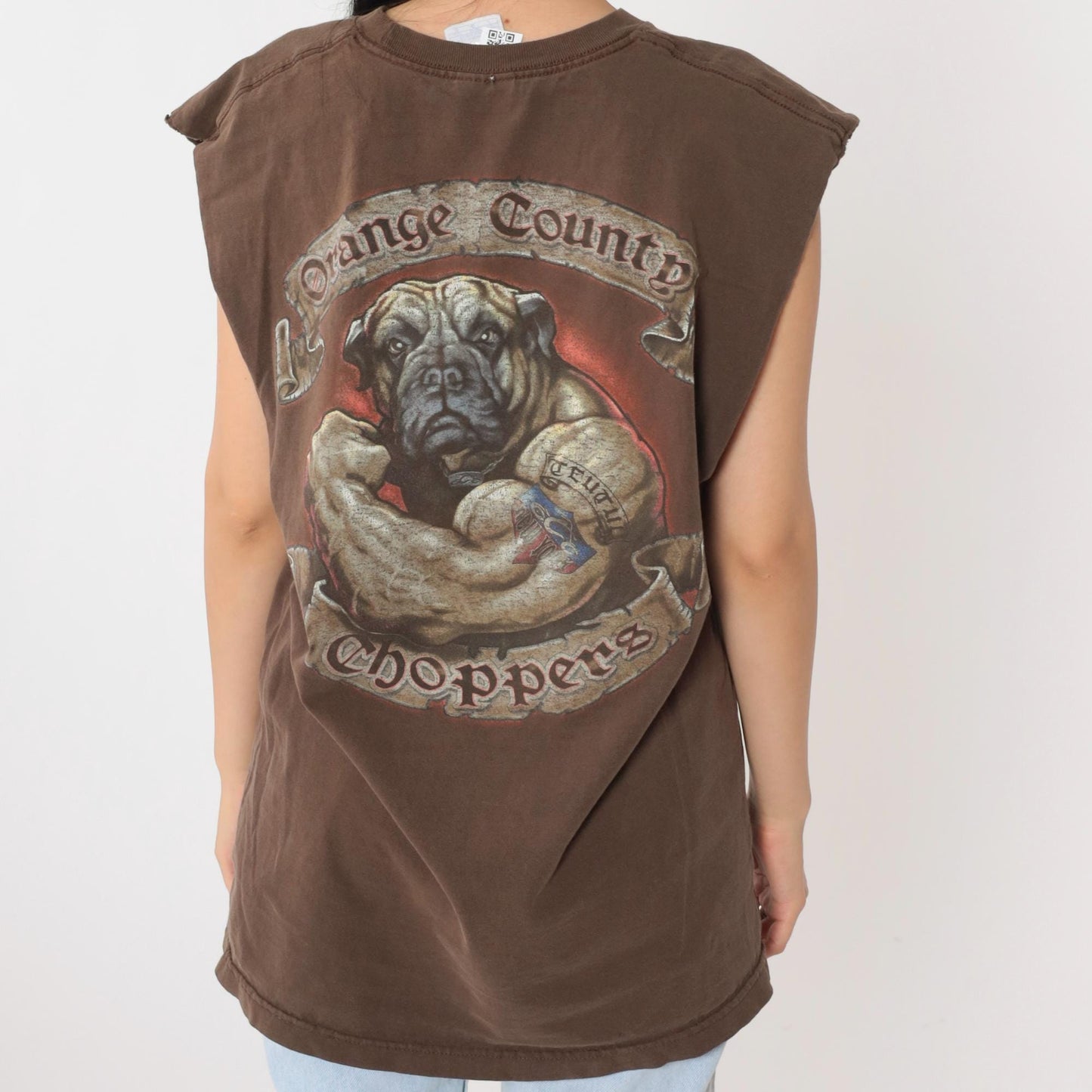 Y2K Orange County Choppers Bulldog Graphic Tank Top Brown Cotton Medium