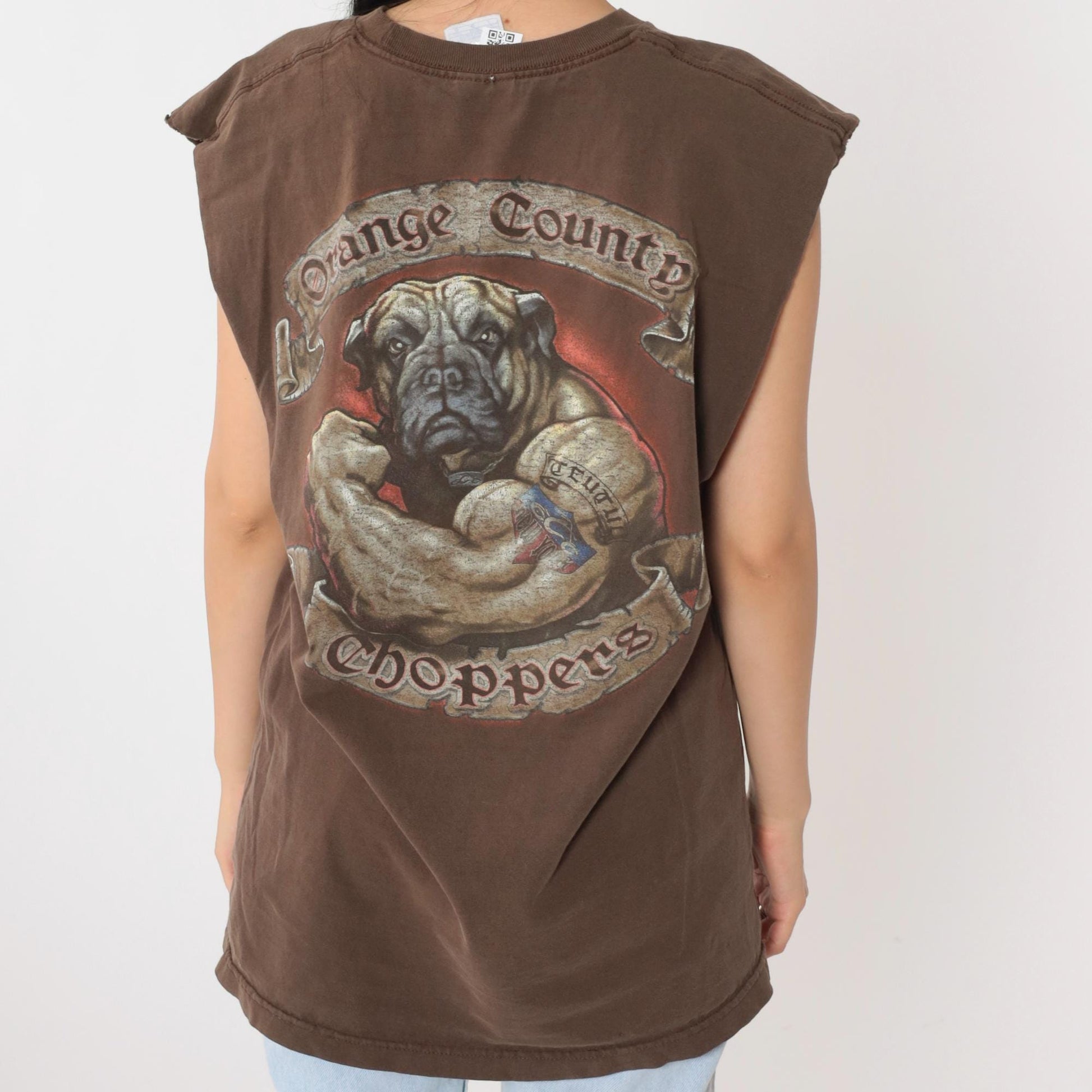 Y2K Orange County Choppers Bulldog Graphic Tank Top Brown Cotton Medium