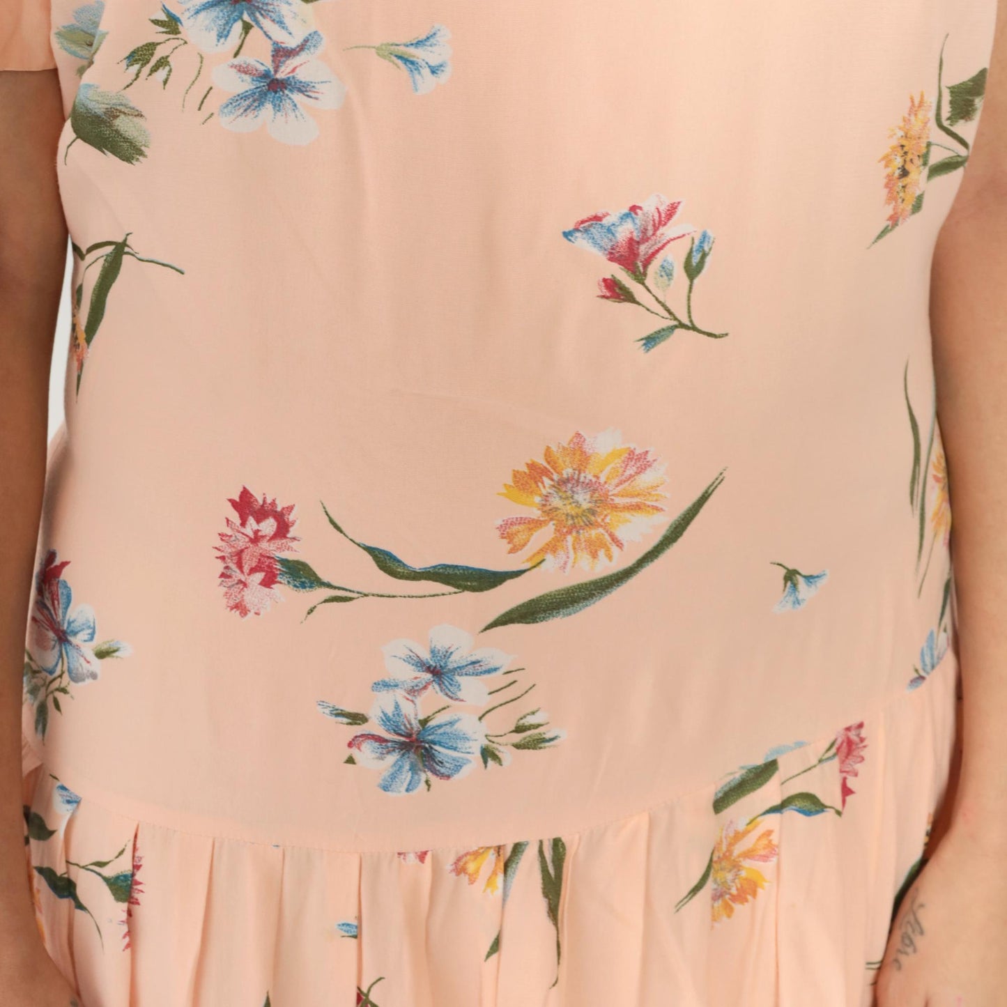 90s Talbots Peach Floral Maxi Dress Drop Waist Pleated Button Back Large