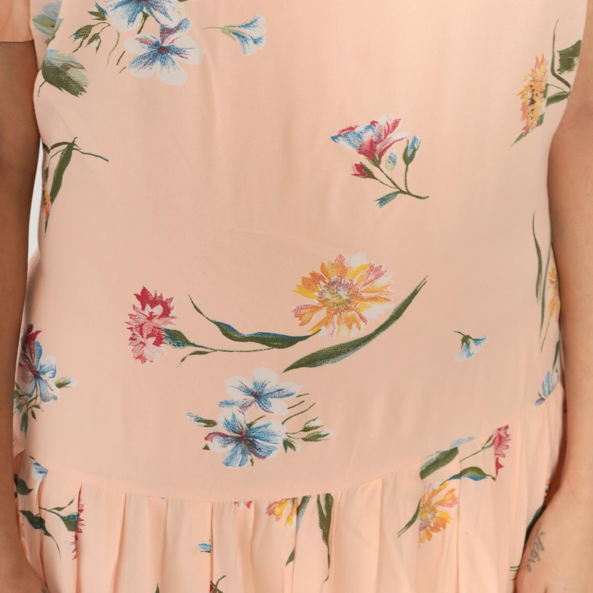 90s Talbots Peach Floral Maxi Dress Drop Waist Pleated Button Back Large