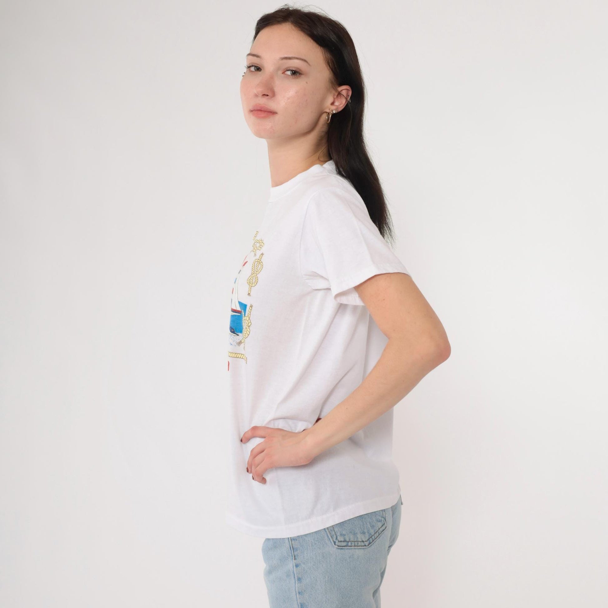 90s Acapulco Mexico Dolphin Nautical Graphic T-Shirt White Medium