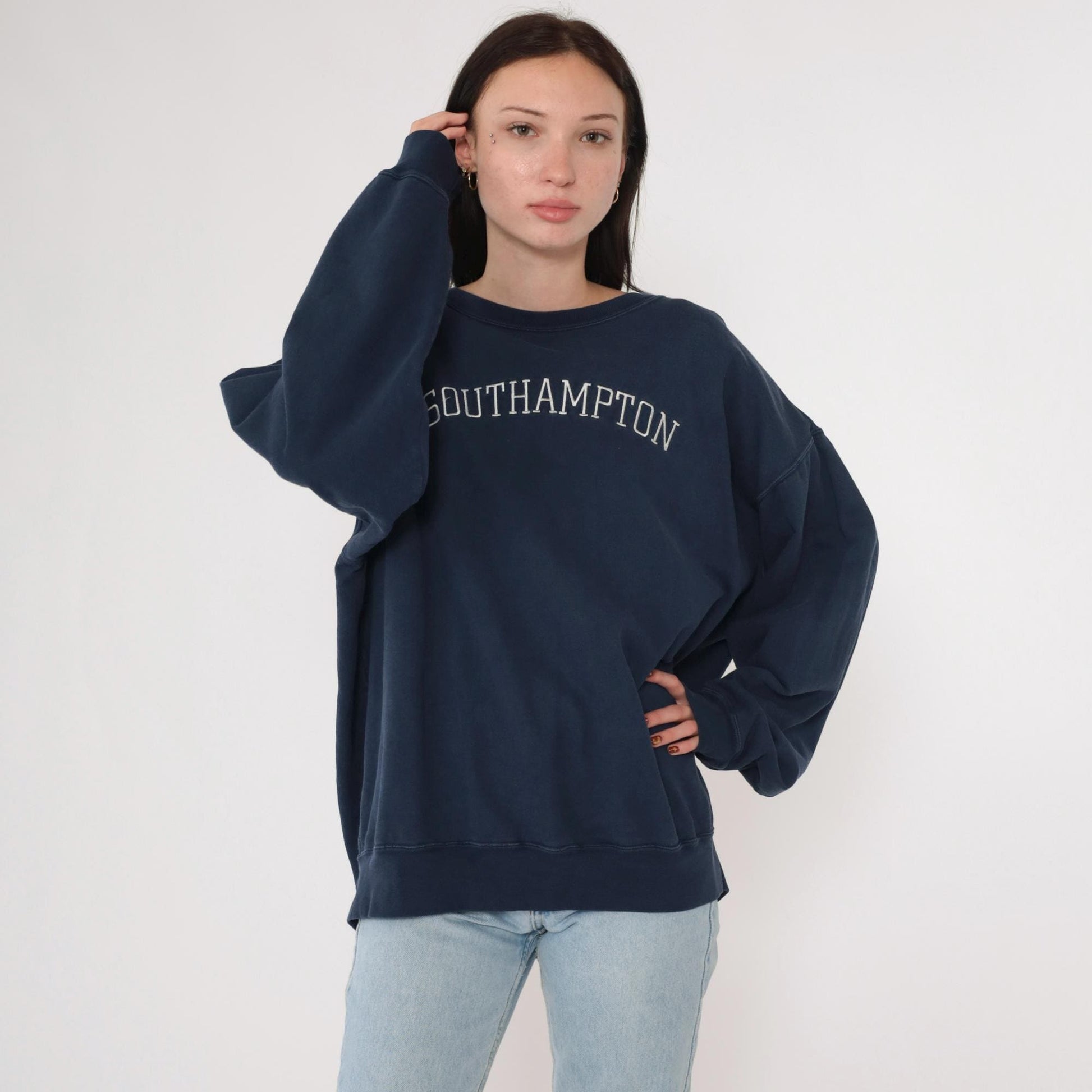 90s Southampton Hamptons Navy Embroidered Sweatshirt Crewneck Large L