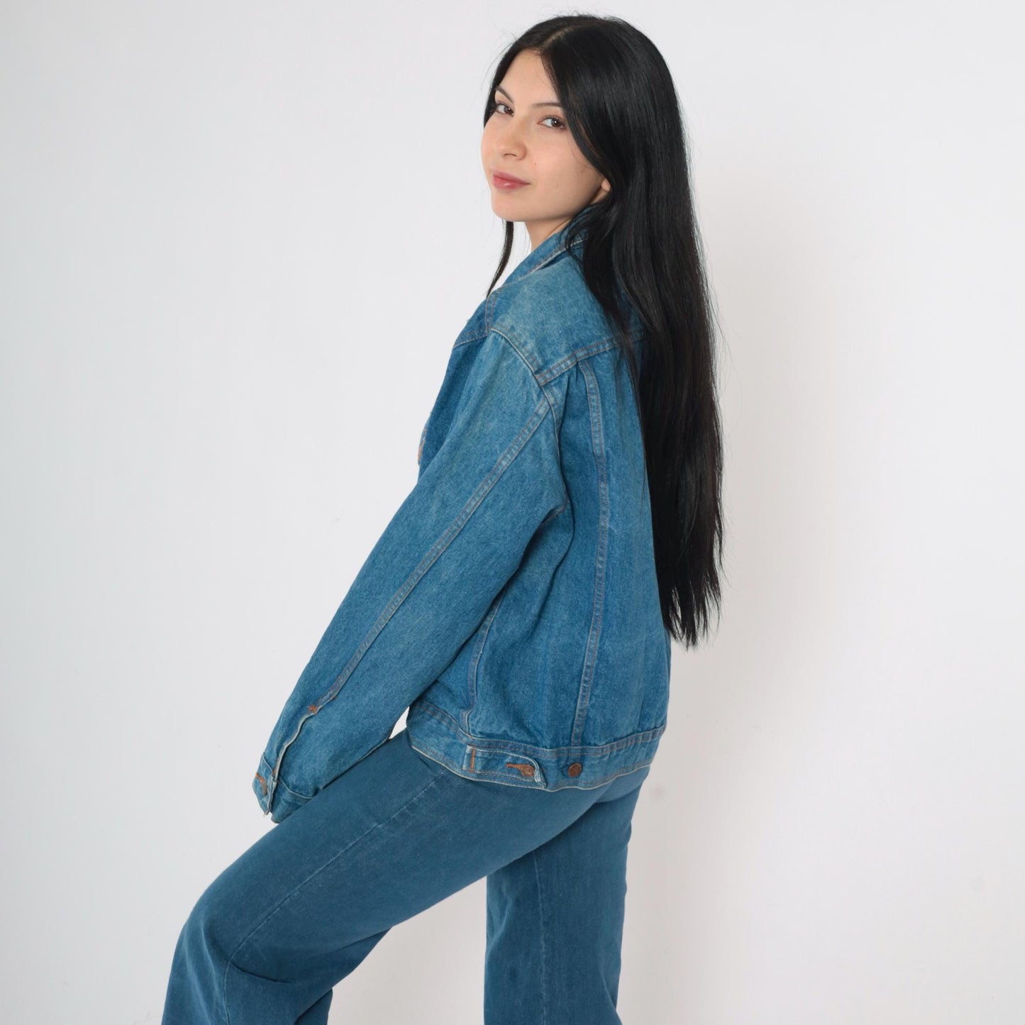 90s Blue Denim Jacket Button-Up Cotton Medium M