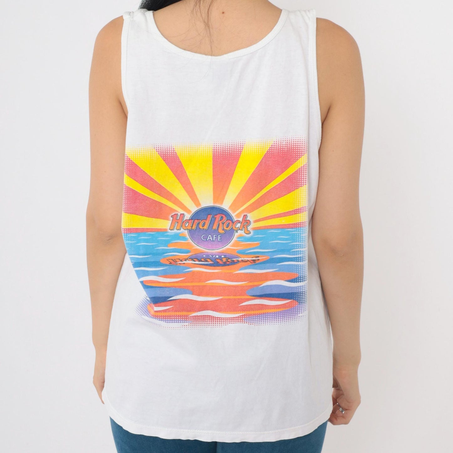 90s Hard Rock Cafe Dallas Texas Tank Top Sunset Graphic Cotton Medium