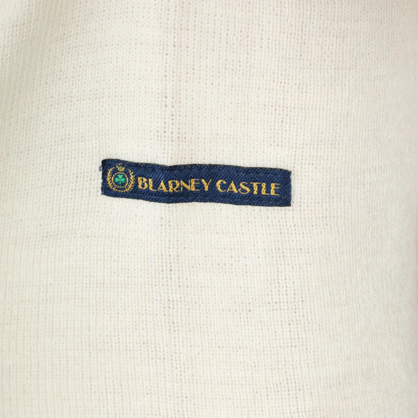 80s Blarney Castle Irish Sweater Off-White Shamrock V-Neck Knit Medium