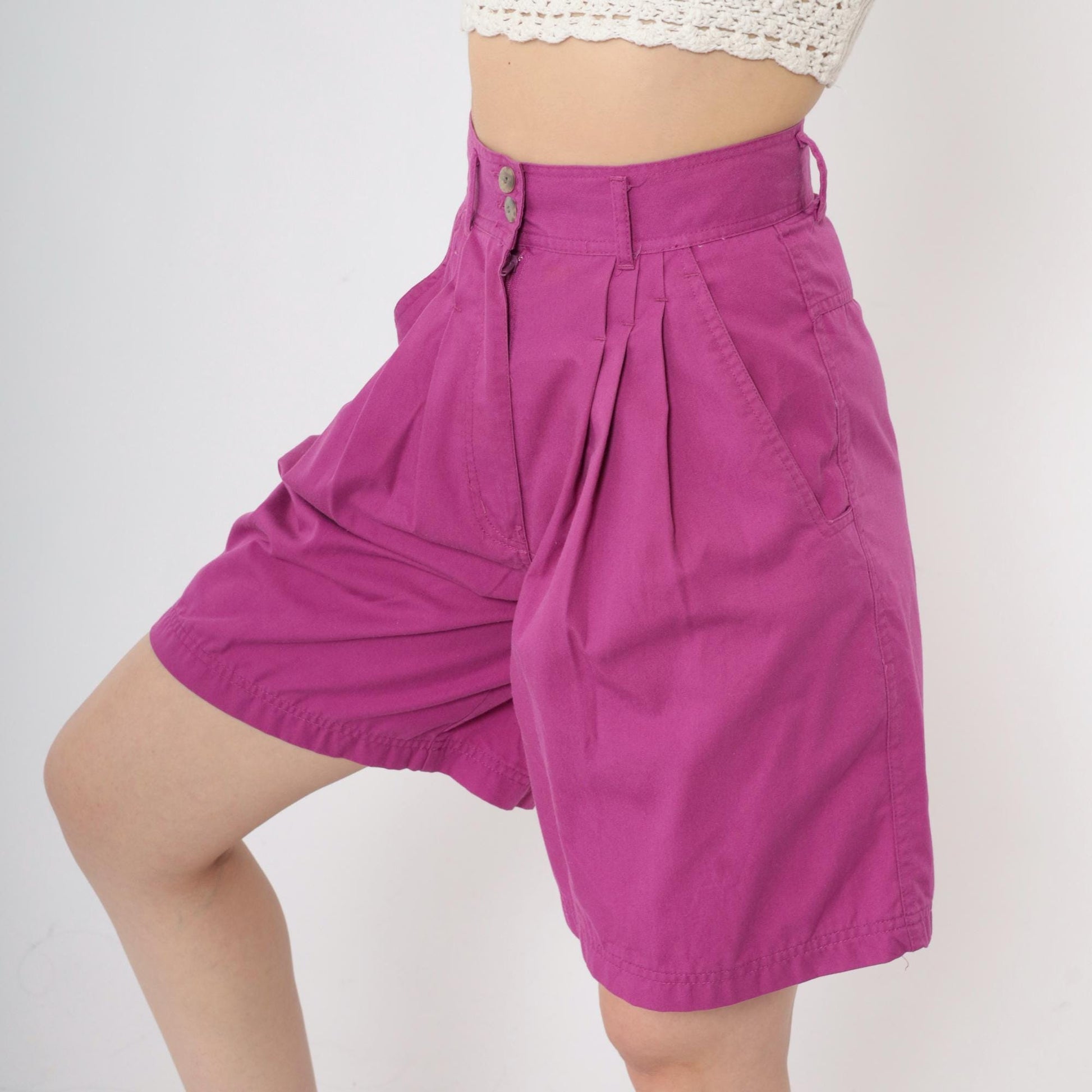 90s Purple Pleated High-Waist Shorts Extra Small XS