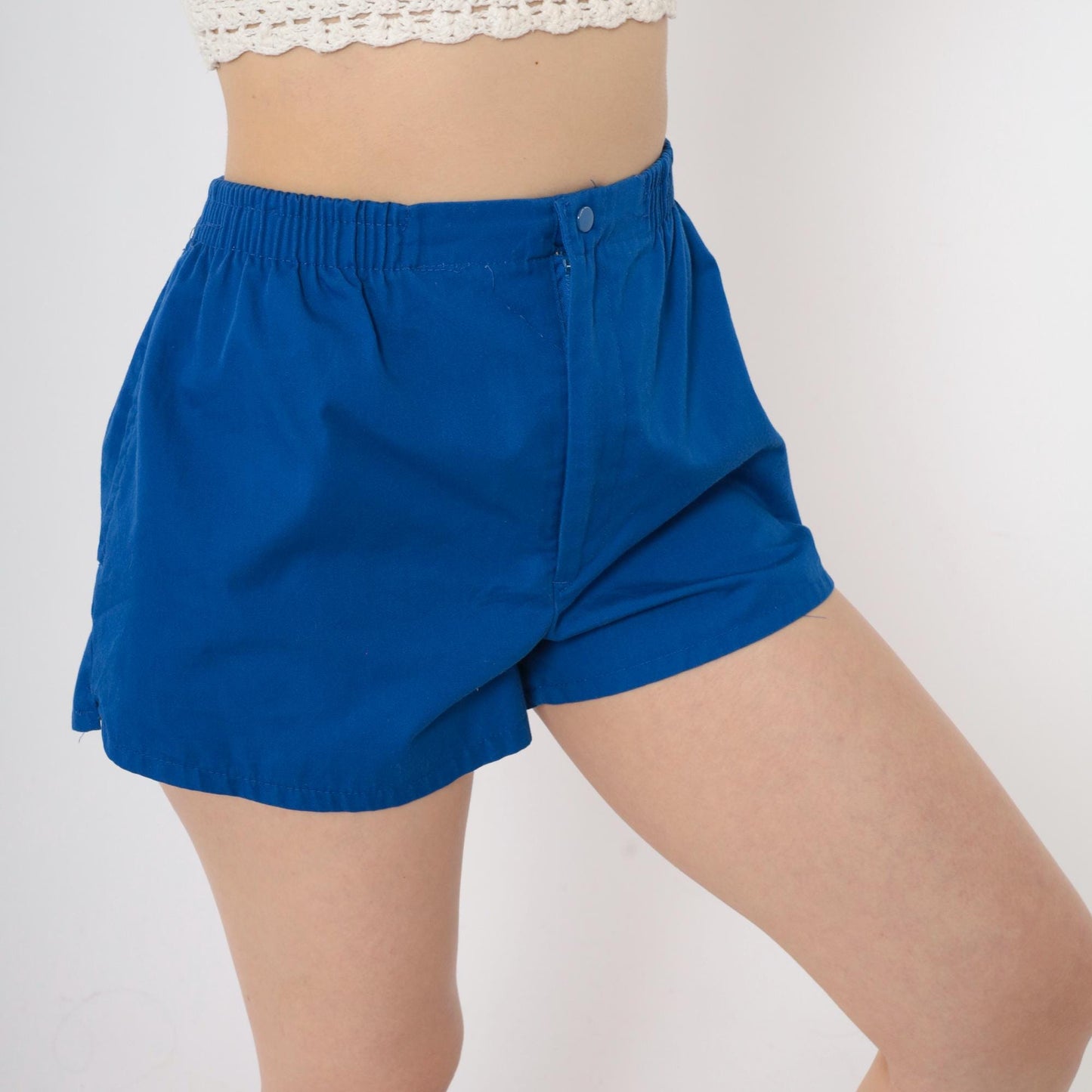 80s Royal Blue Athletic Shorts Elastic Waist High Rise Medium Large