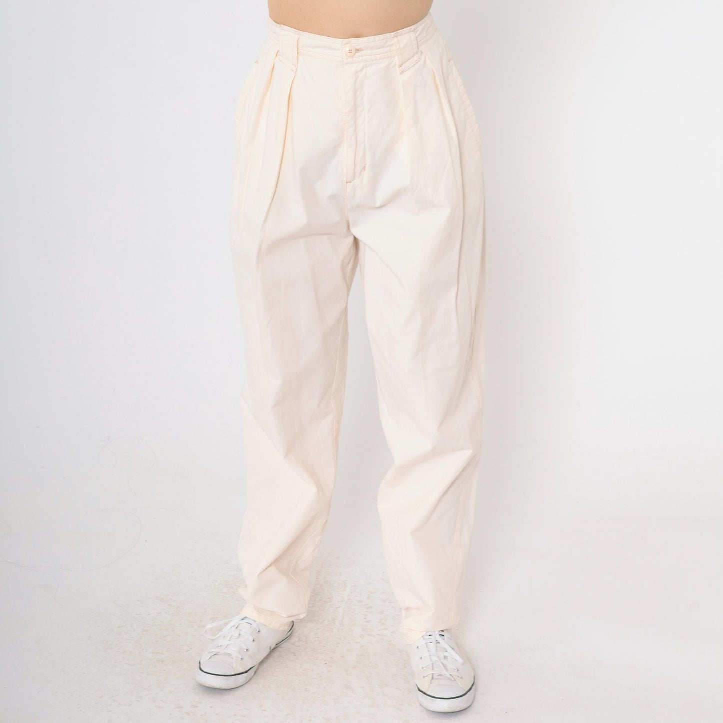 80s Bonjour Pale Peach High Waist Pleated Tapered Trousers Cotton Medium