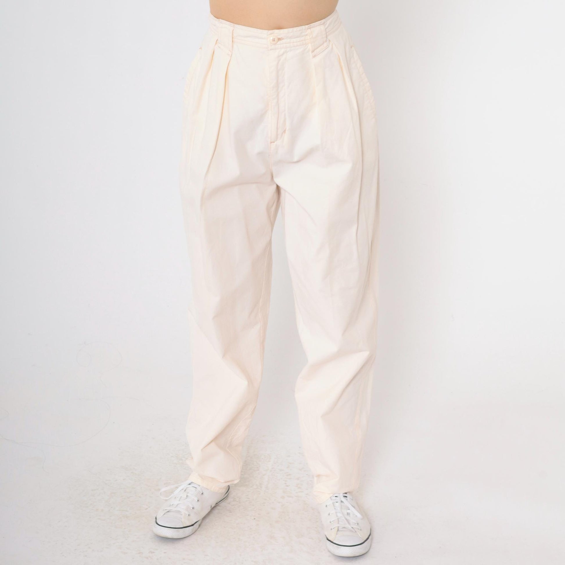 80s Bonjour Pale Peach High Waist Pleated Tapered Trousers Cotton Medium