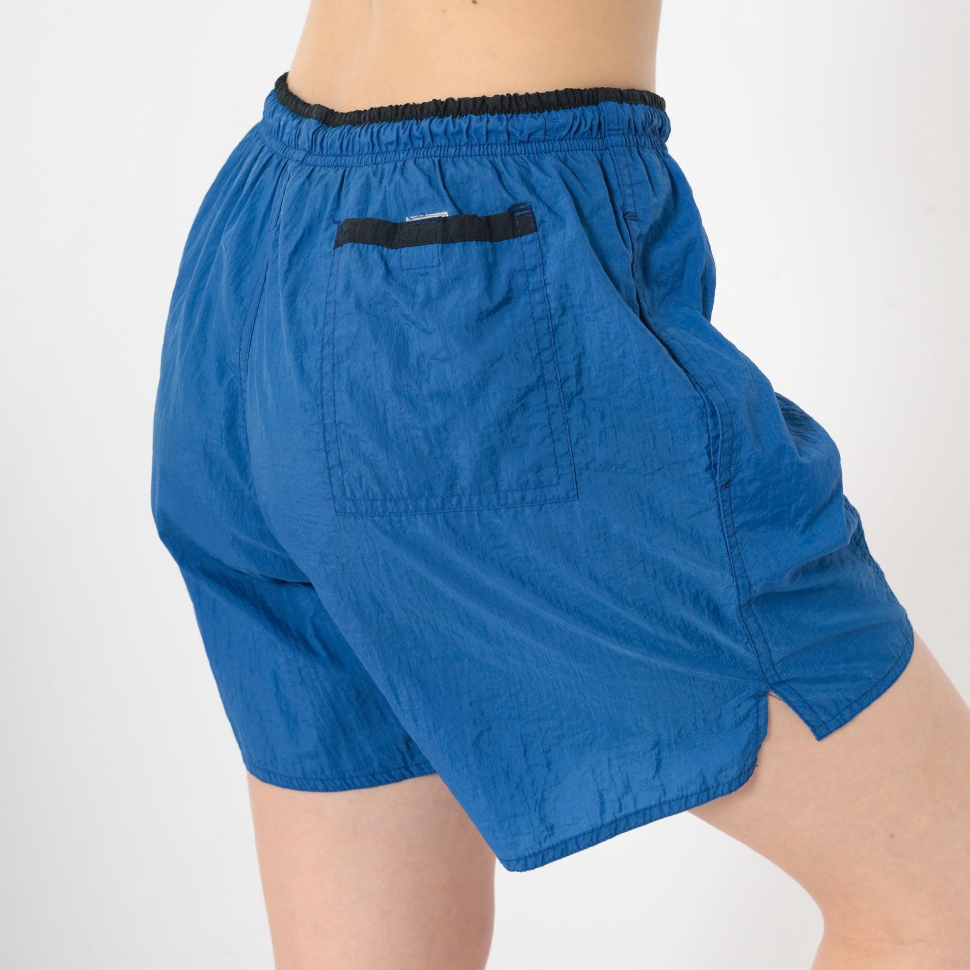 90s Reflex Blue Nylon Swim Shorts Elastic Waist Surfer Patch Medium