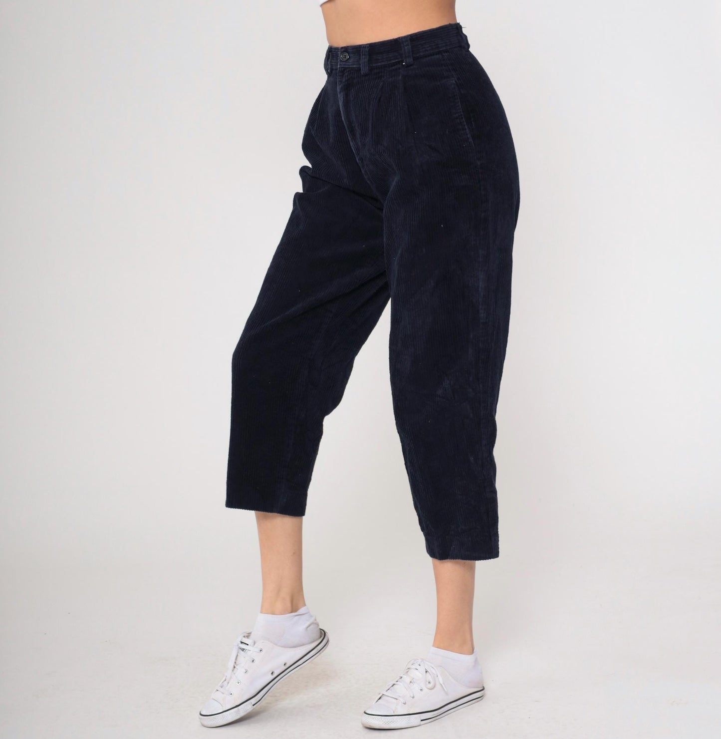 90s High Sierra Navy Corduroy Pleated Cropped Trousers Medium