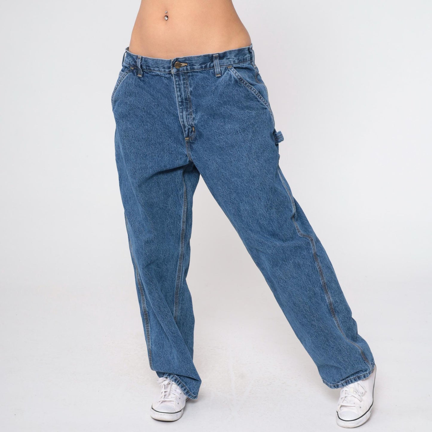 90s Carhartt Straight Leg Denim Jeans Blue Workwear Utility 36x30