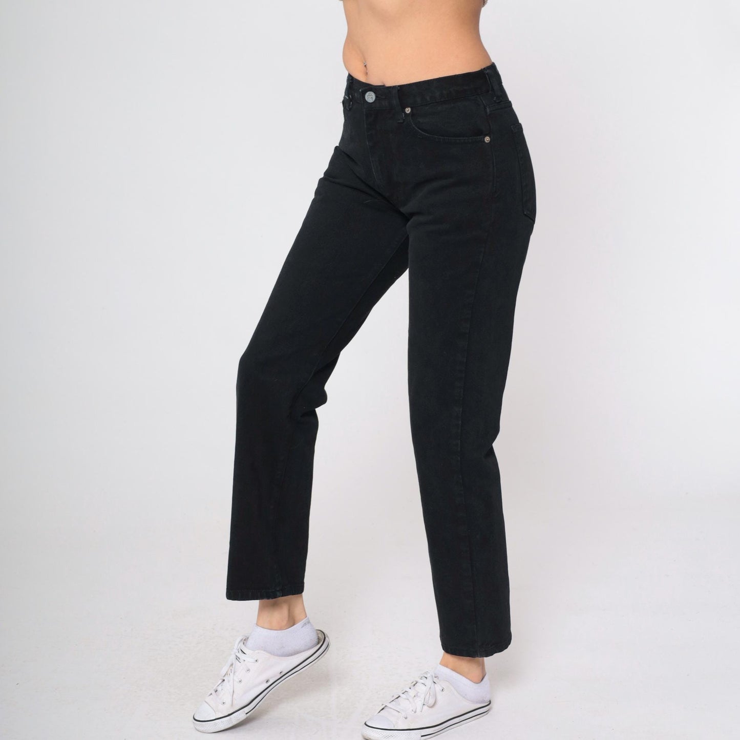 90s Calvin Klein Black High-Waist Straight Leg Denim Jeans Medium 7