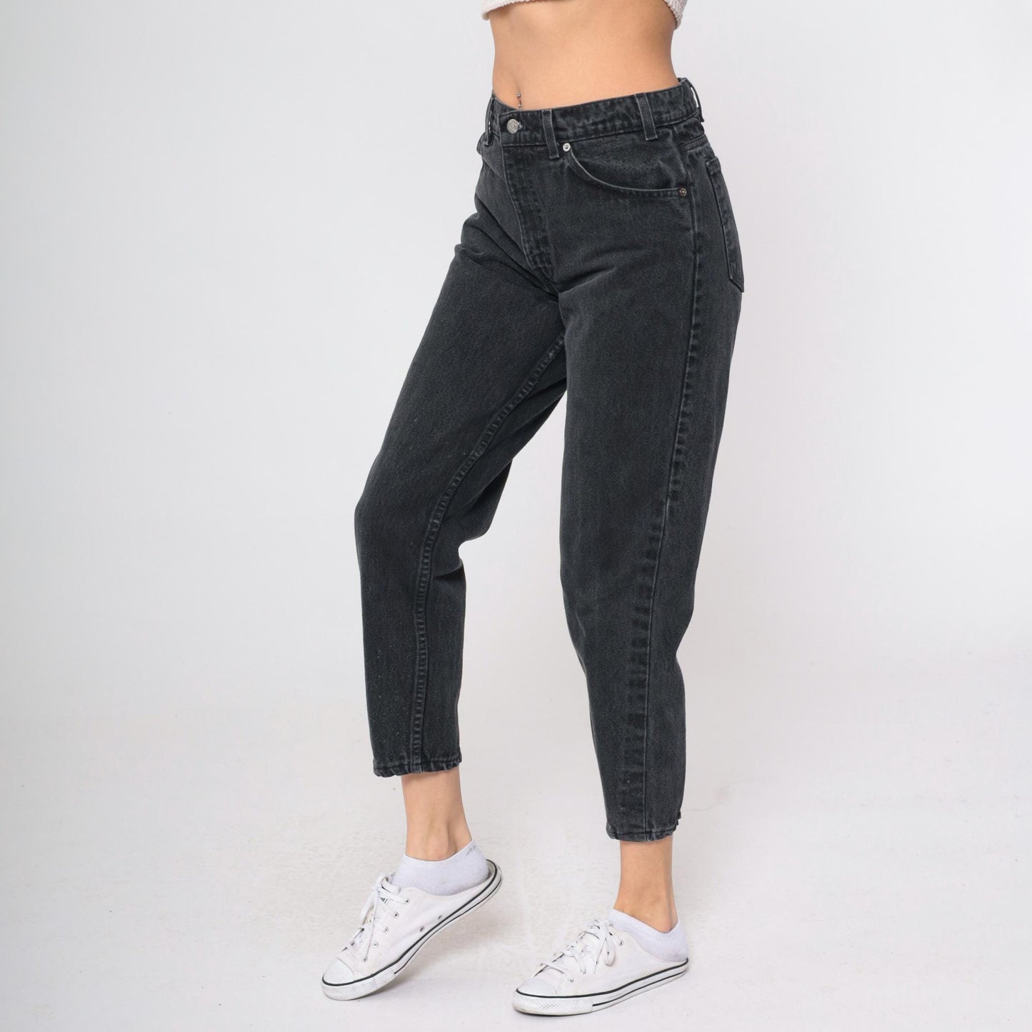 90s Levi's 550 Black Tapered Mom Jeans High Waist Paint Splatter 32x32