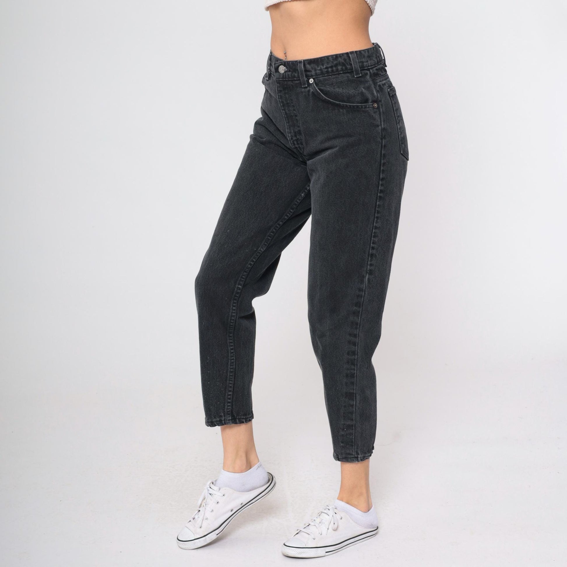 90s Levi's 550 Black Tapered Mom Jeans High Waist Paint Splatter 32x32