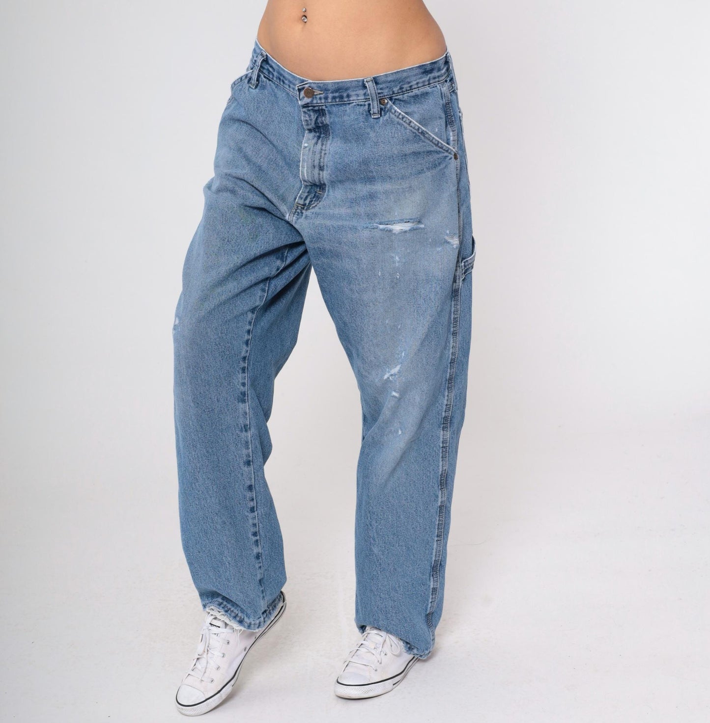 00s Wrangler Y2K High Rise Straight Leg Jeans Hammer Loop Faded Blue 36x30