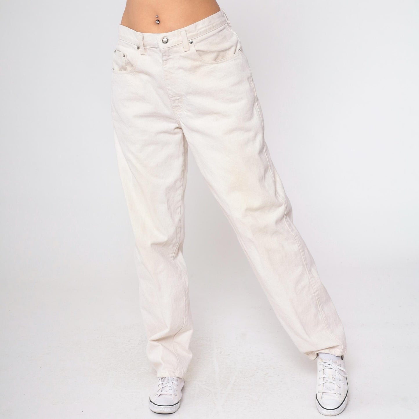90s I.O.U White Denim Jeans High Waist Straight Leg 33/32